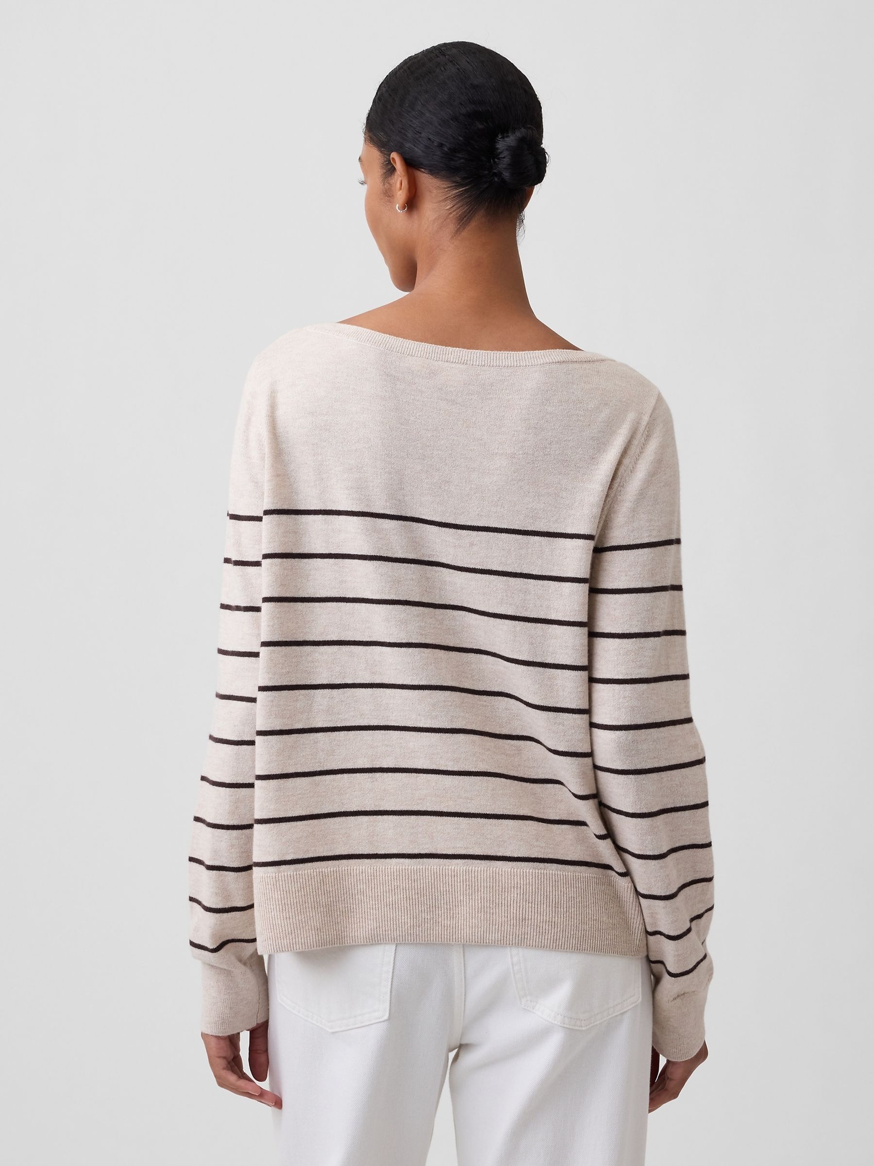 Beige Stripe Relaxed Jersey Boatneck Jumper - Image 2 of 5