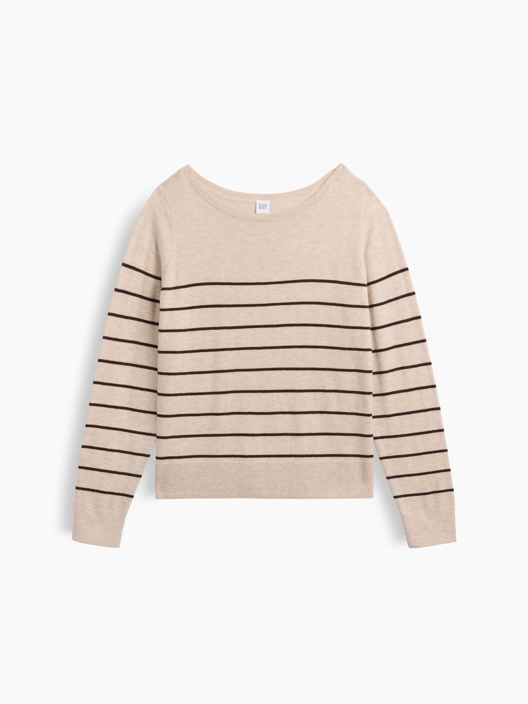 Beige Stripe Relaxed Jersey Boatneck Jumper - Image 4 of 5