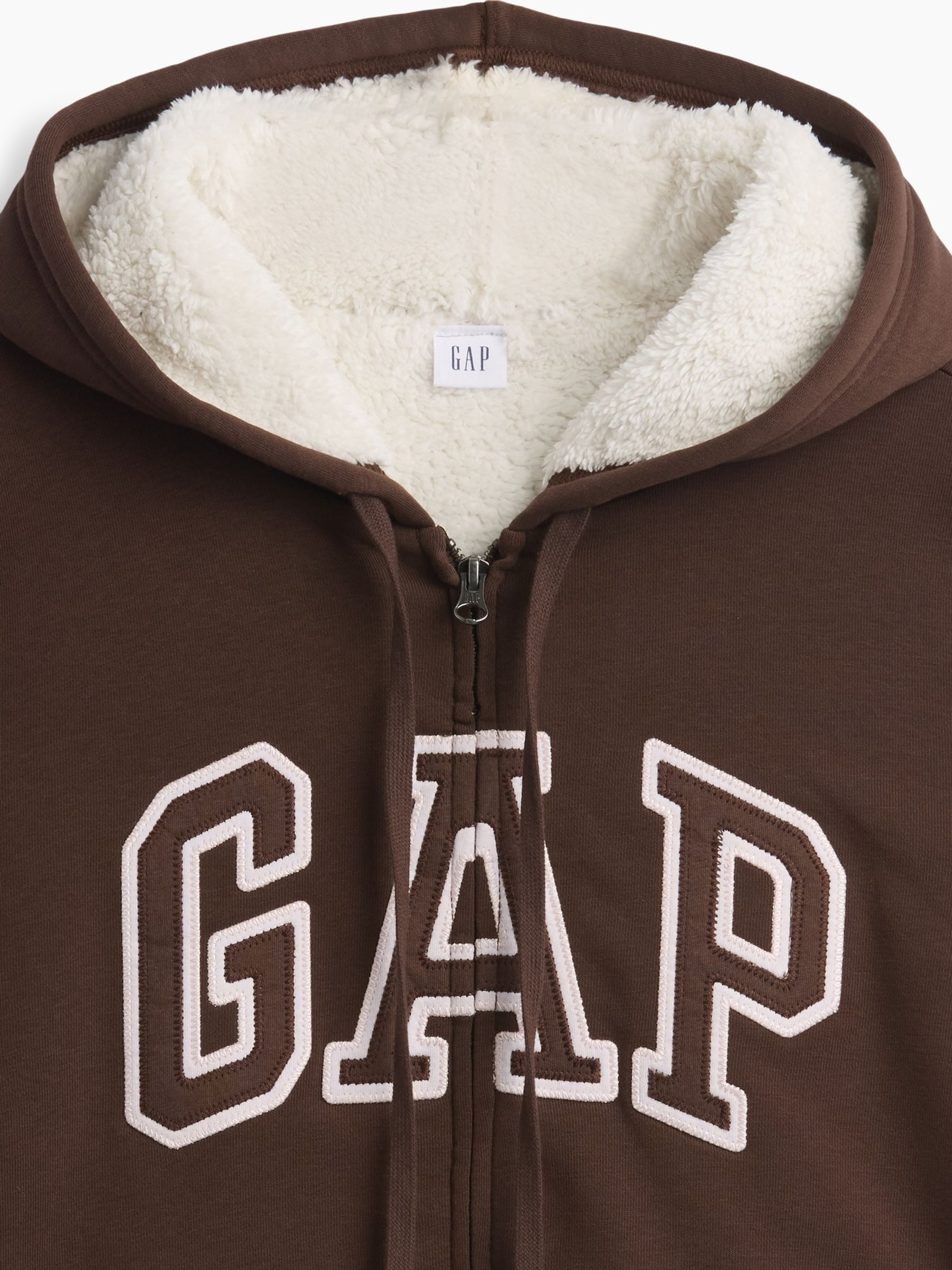 Brown Relaxed Logo Sherpa-Lined Zip-Up Hoodie - Image 4 of 4 Brown Relaxed Logo Sherpa-Lined Zip-Up Hoodie - Image 4 of 4
