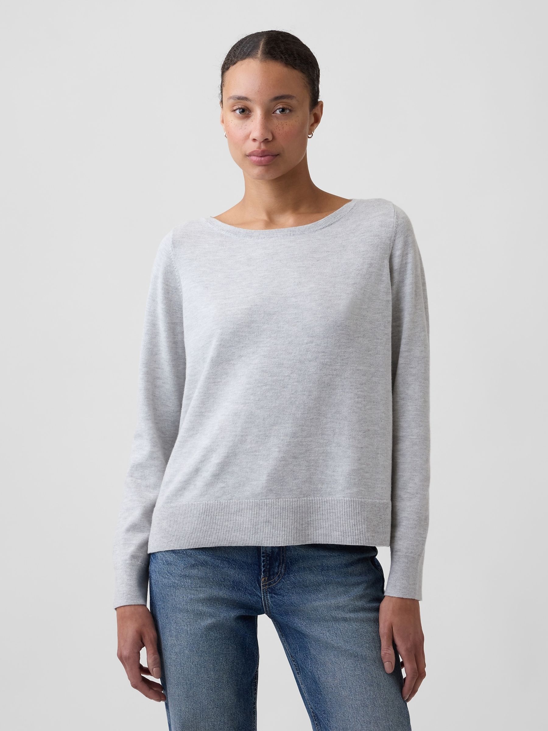 Grey Relaxed Jersey Boatneck Jumper - Image 1 of 5
