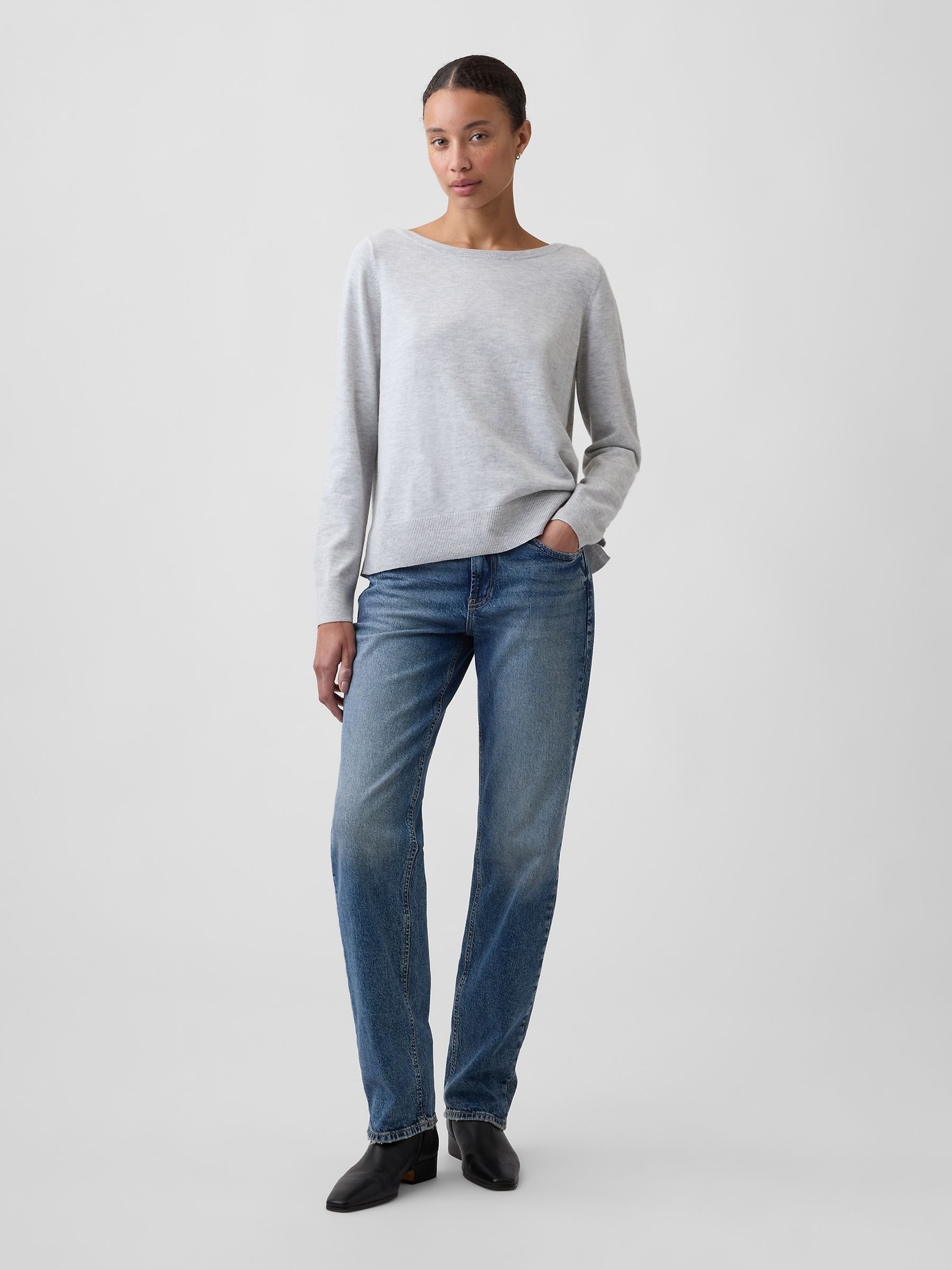 Grey Relaxed Jersey Boatneck Jumper - Image 3 of 5