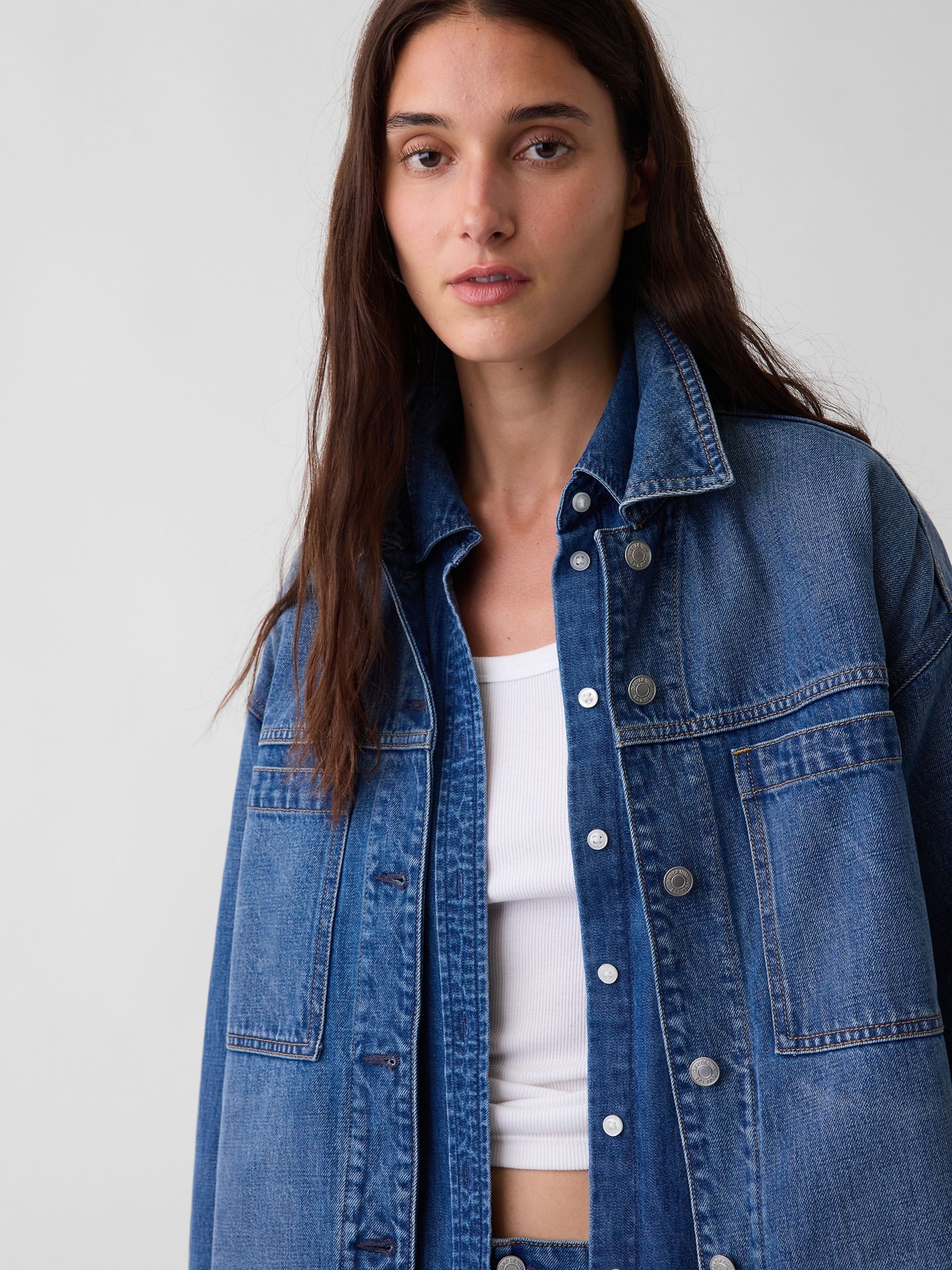 Medium Wash Denim Oversized Shirt Jacket - Image 4 of 4