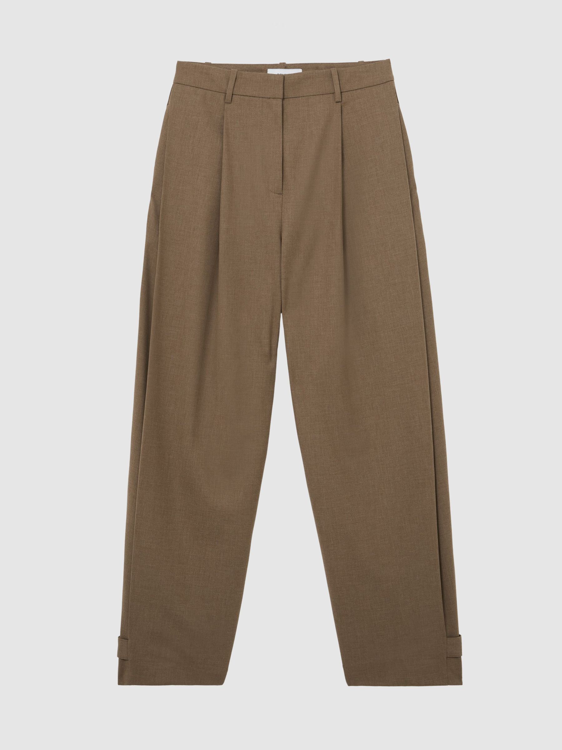 Regular Barrel-Leg Button-Tab Pleated Trousers in Khaki Green - Image 2 of 7 Regular Barrel-Leg Button-Tab Pleated Trousers in Khaki Green - Image 2 of 7