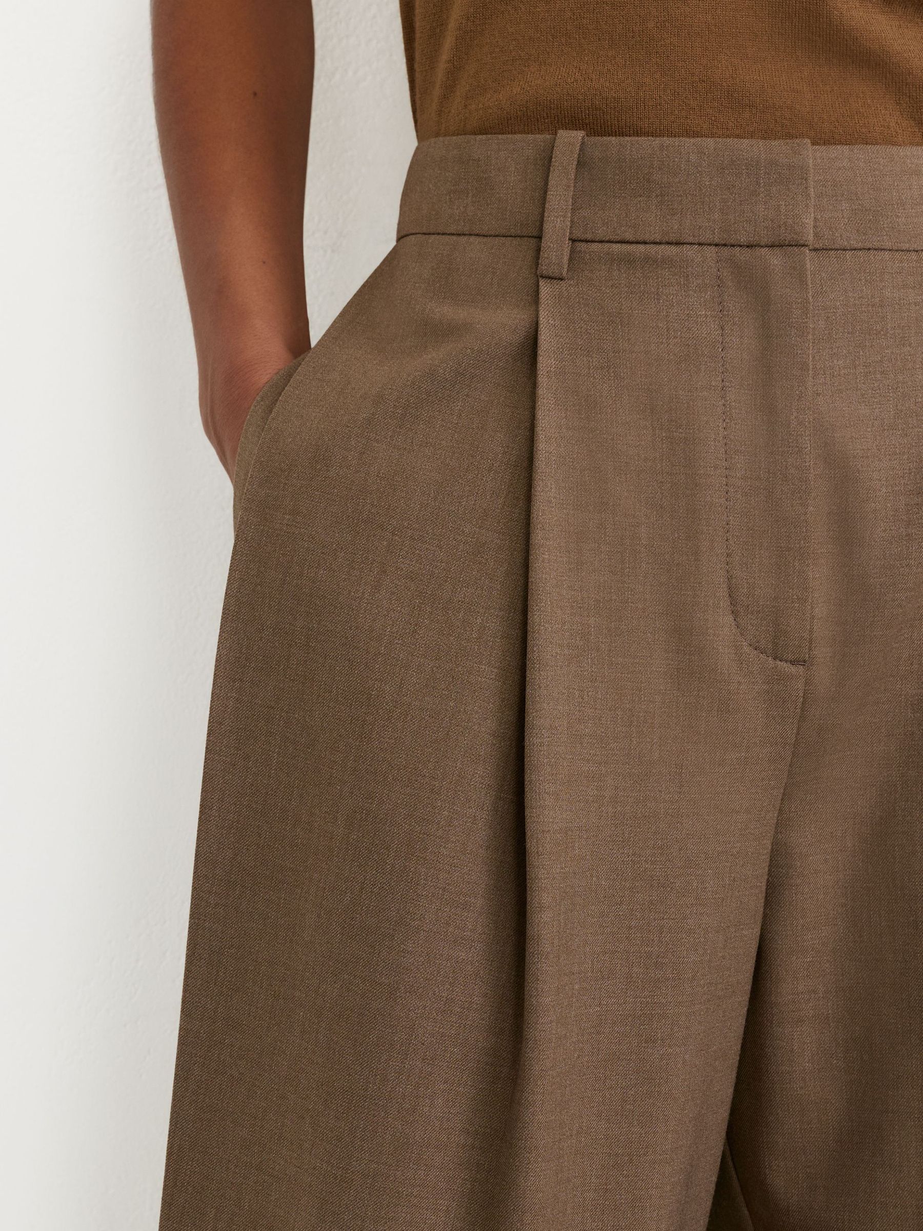 Regular Barrel-Leg Button-Tab Pleated Trousers in Khaki Green - Image 4 of 7