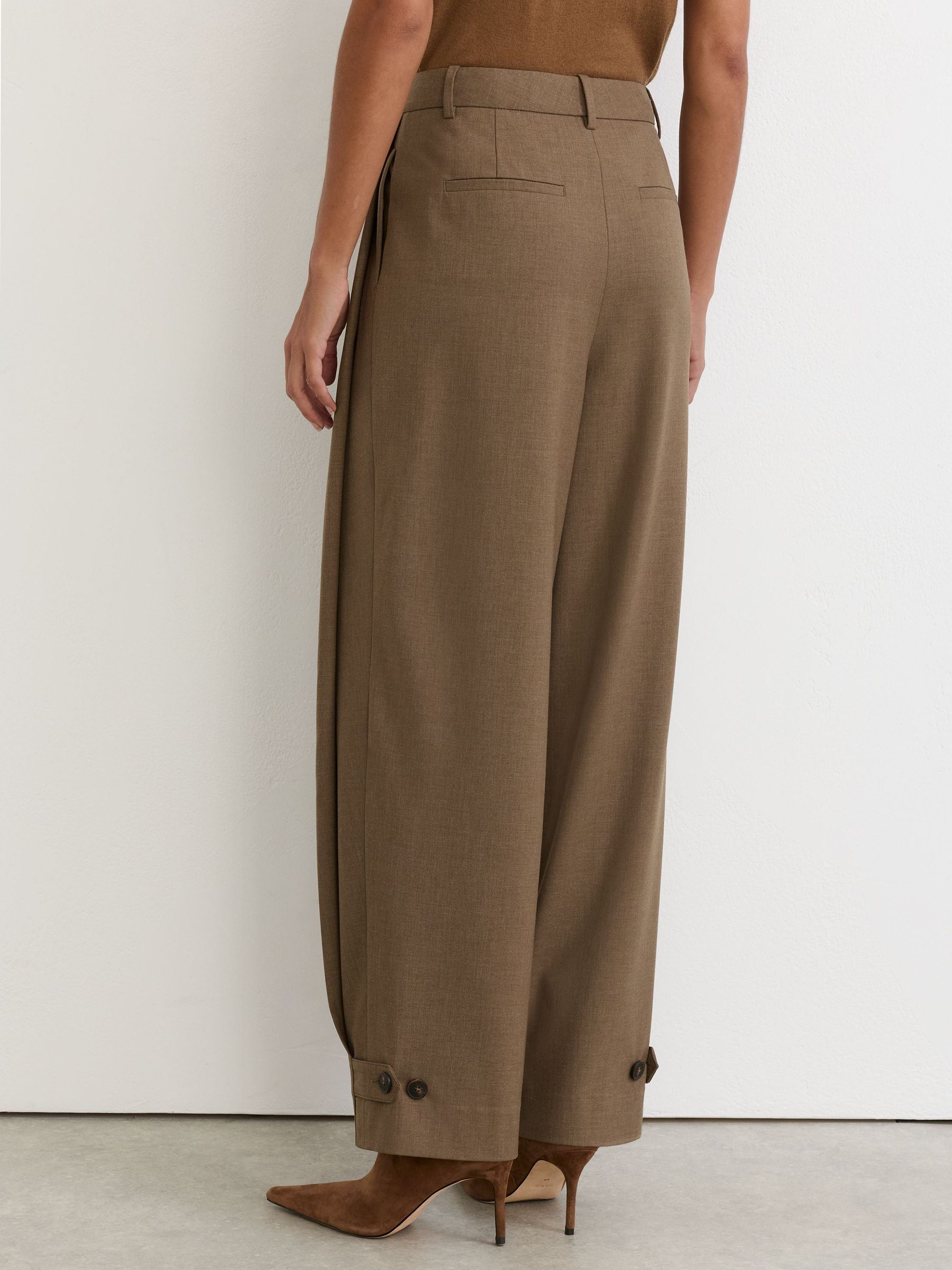 Regular Barrel-Leg Button-Tab Pleated Trousers in Khaki Green - Image 6 of 7