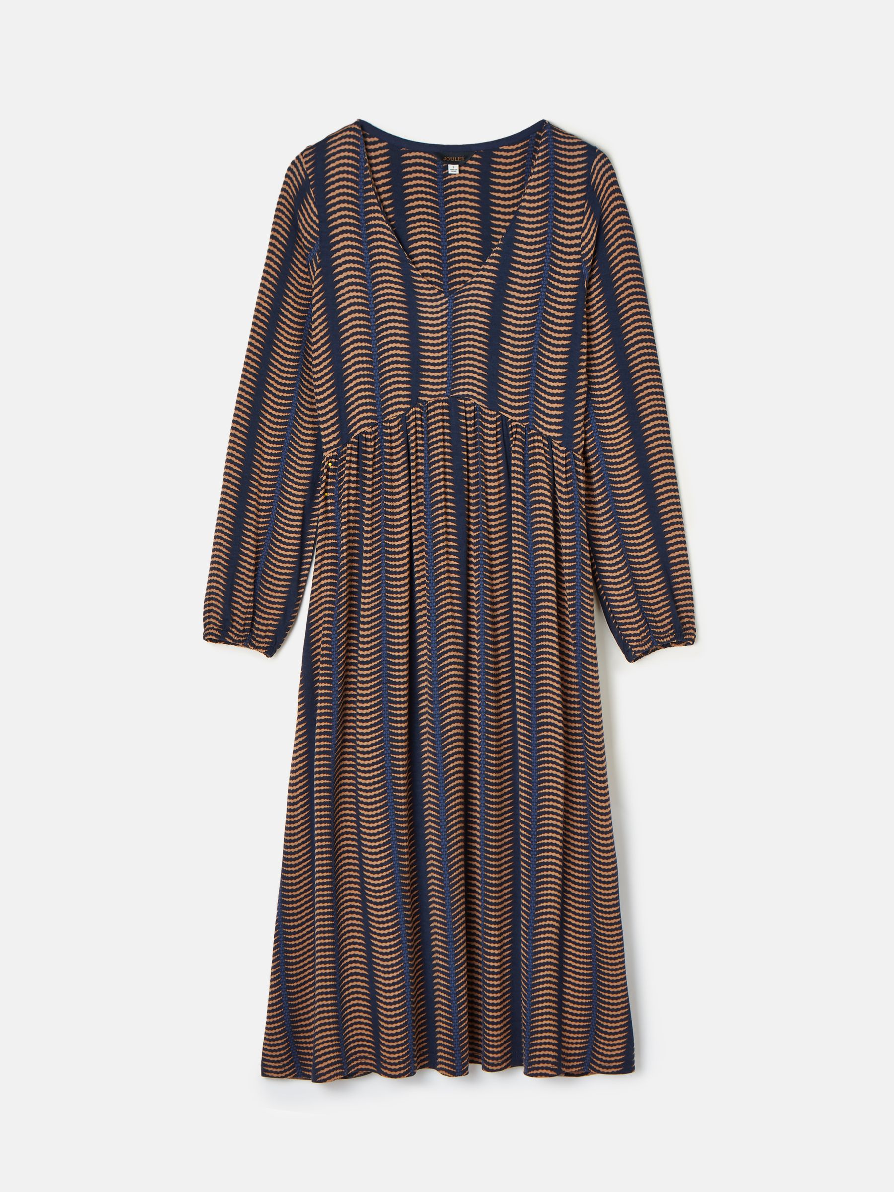 Nia Navy Blue & Tan V-Neck Long Sleeve Midaxi Dress - Image 6 of 6