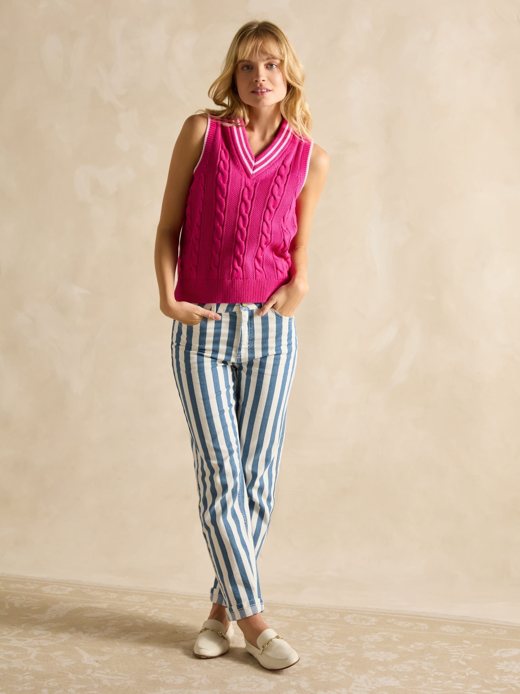 Deuce Pink Cable Knitted Cotton Vest - Image 5 of 9