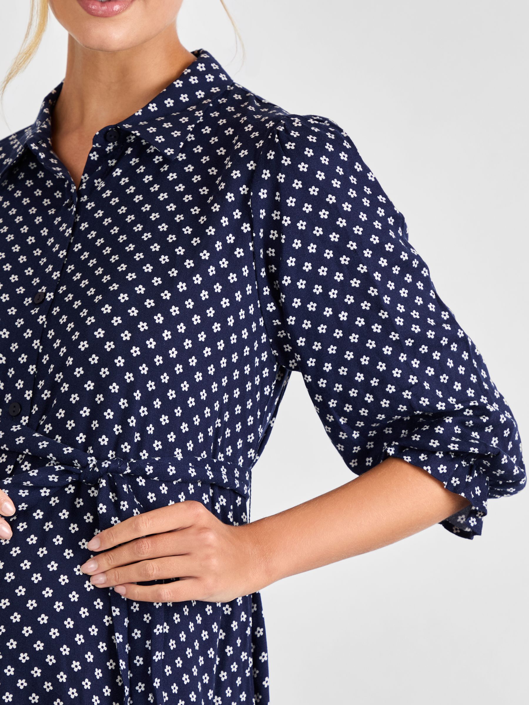 Navy Floral Button Through Maternity Midi Shirt Dress - Image 5 of 5