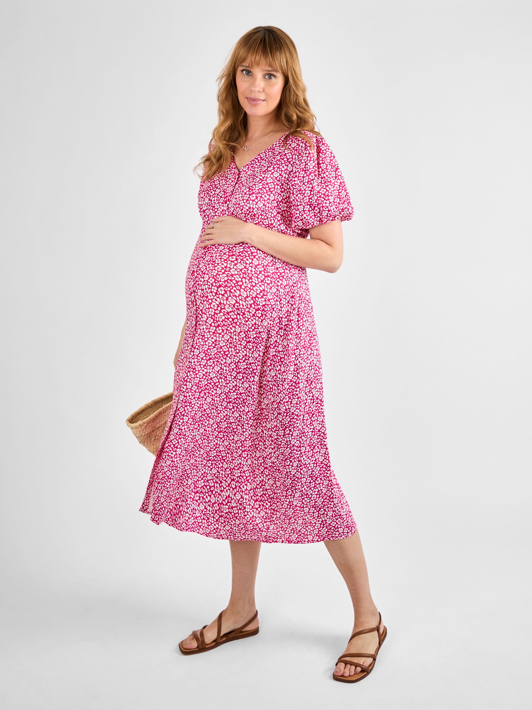 Pink Floral Maternity Midi Dress - Image 3 of 4
