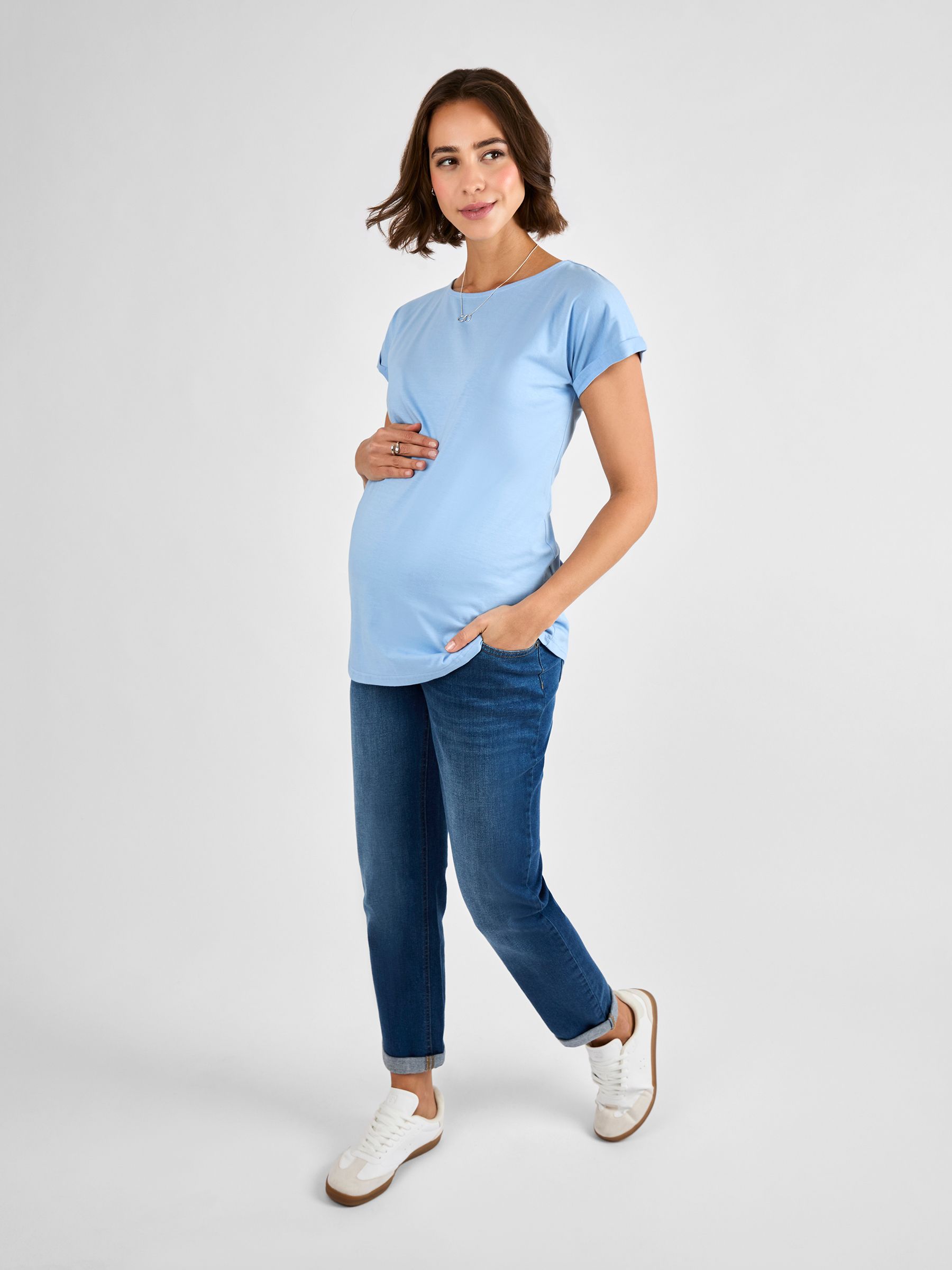 Blue Boyfriend Maternity Cotton T-Shirt - Image 3 of 4