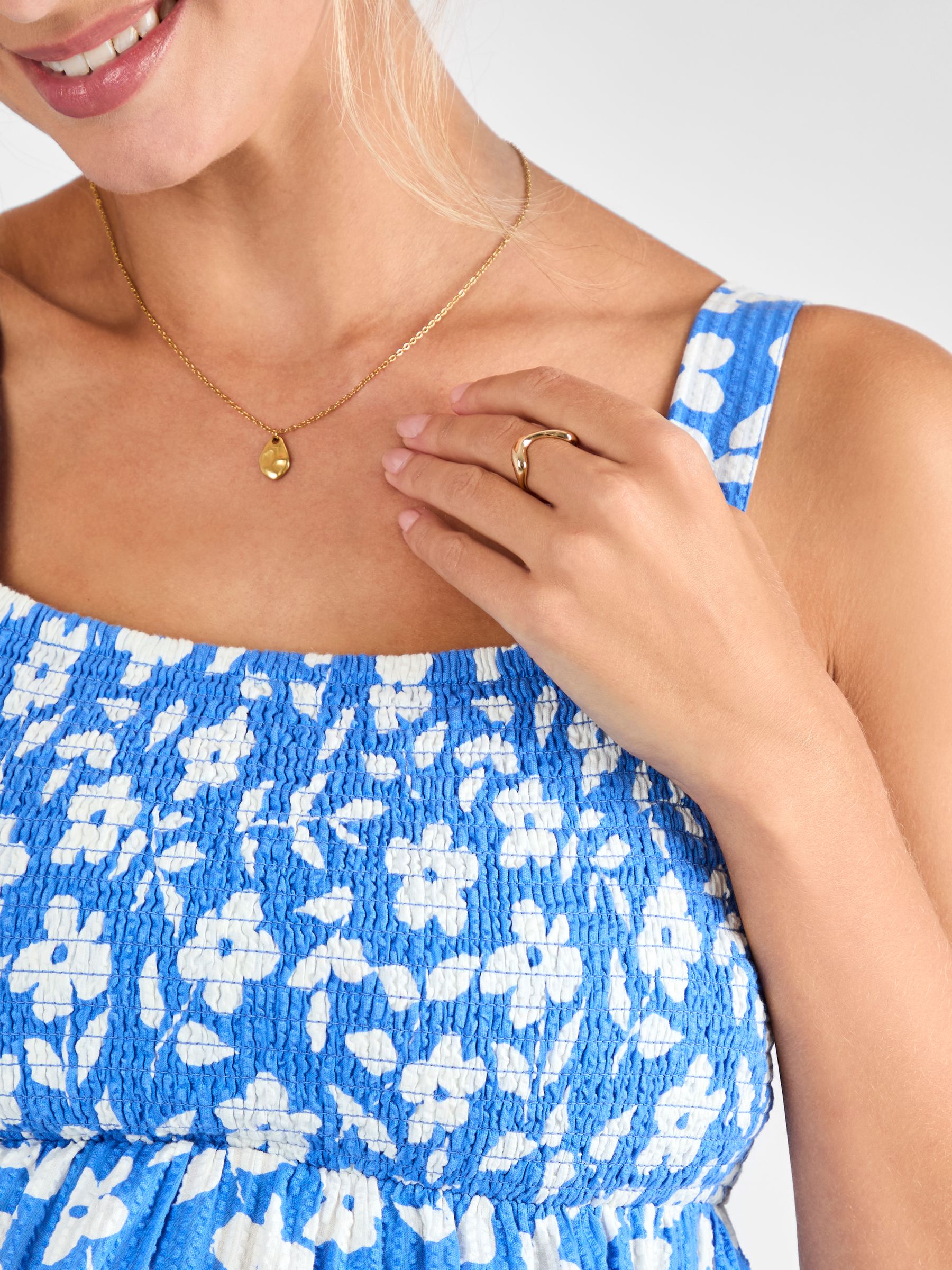 Blue Floral Shirred Maternity 100% Cotton Top - Image 4 of 4