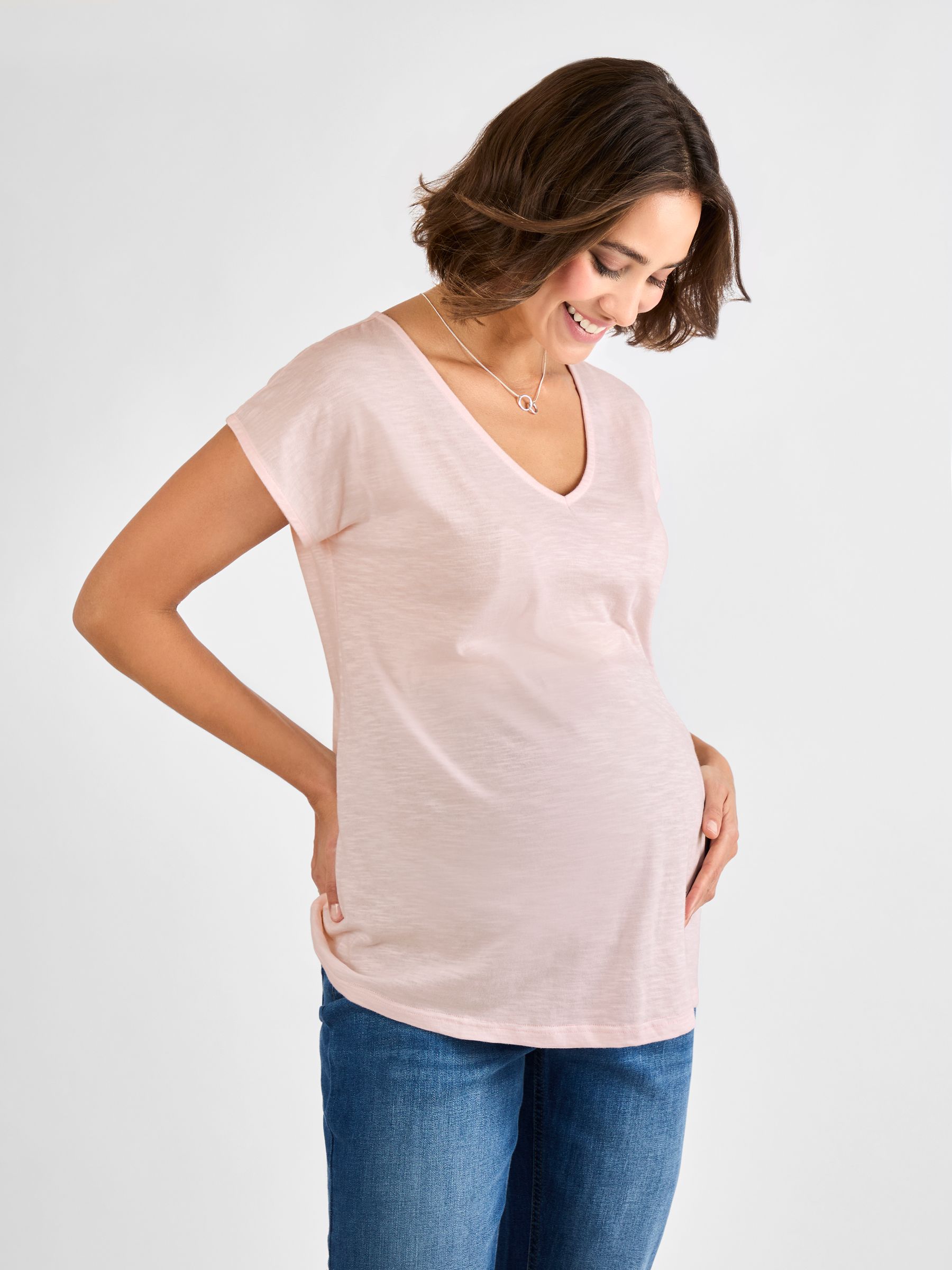 Pink V-Neck Maternity Cotton T-Shirt - Image 1 of 3