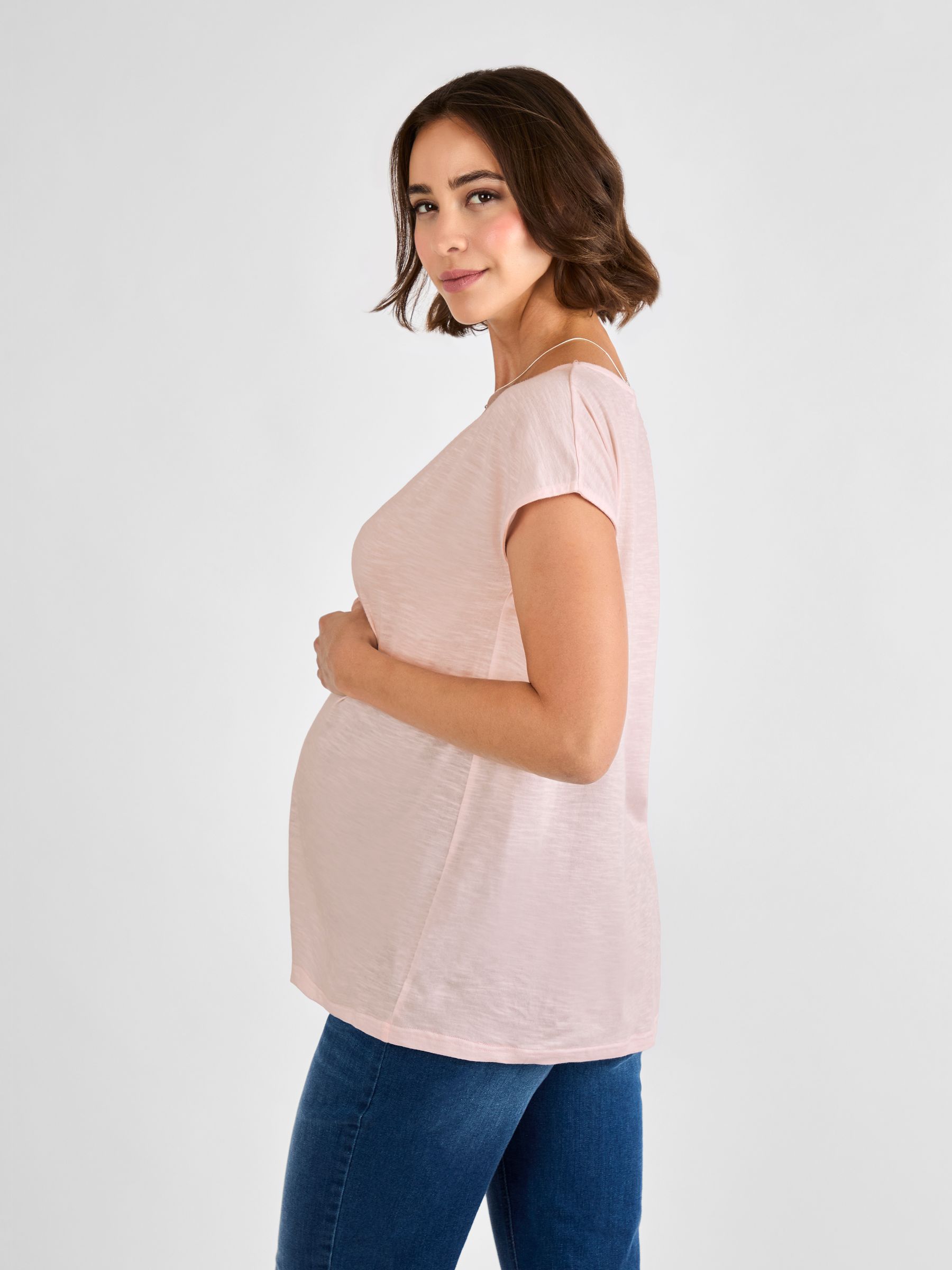 Pink V-Neck Maternity Cotton T-Shirt - Image 2 of 3