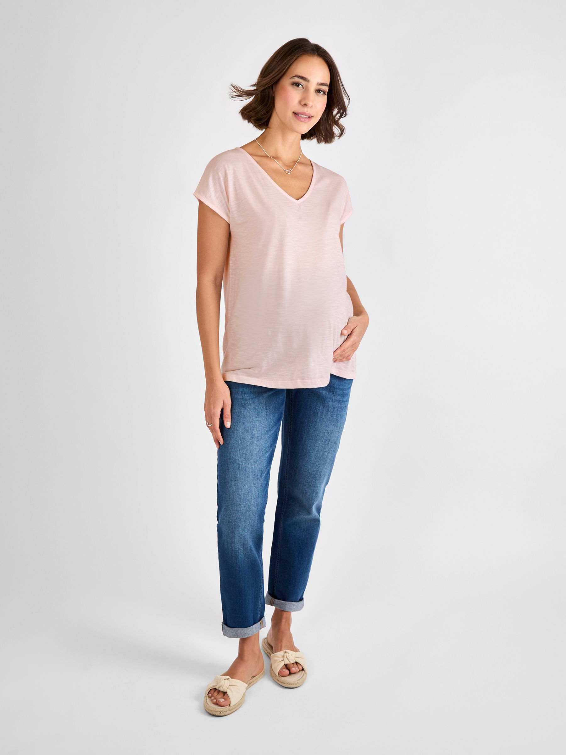 Pink V-Neck Maternity Cotton T-Shirt - Image 3 of 3