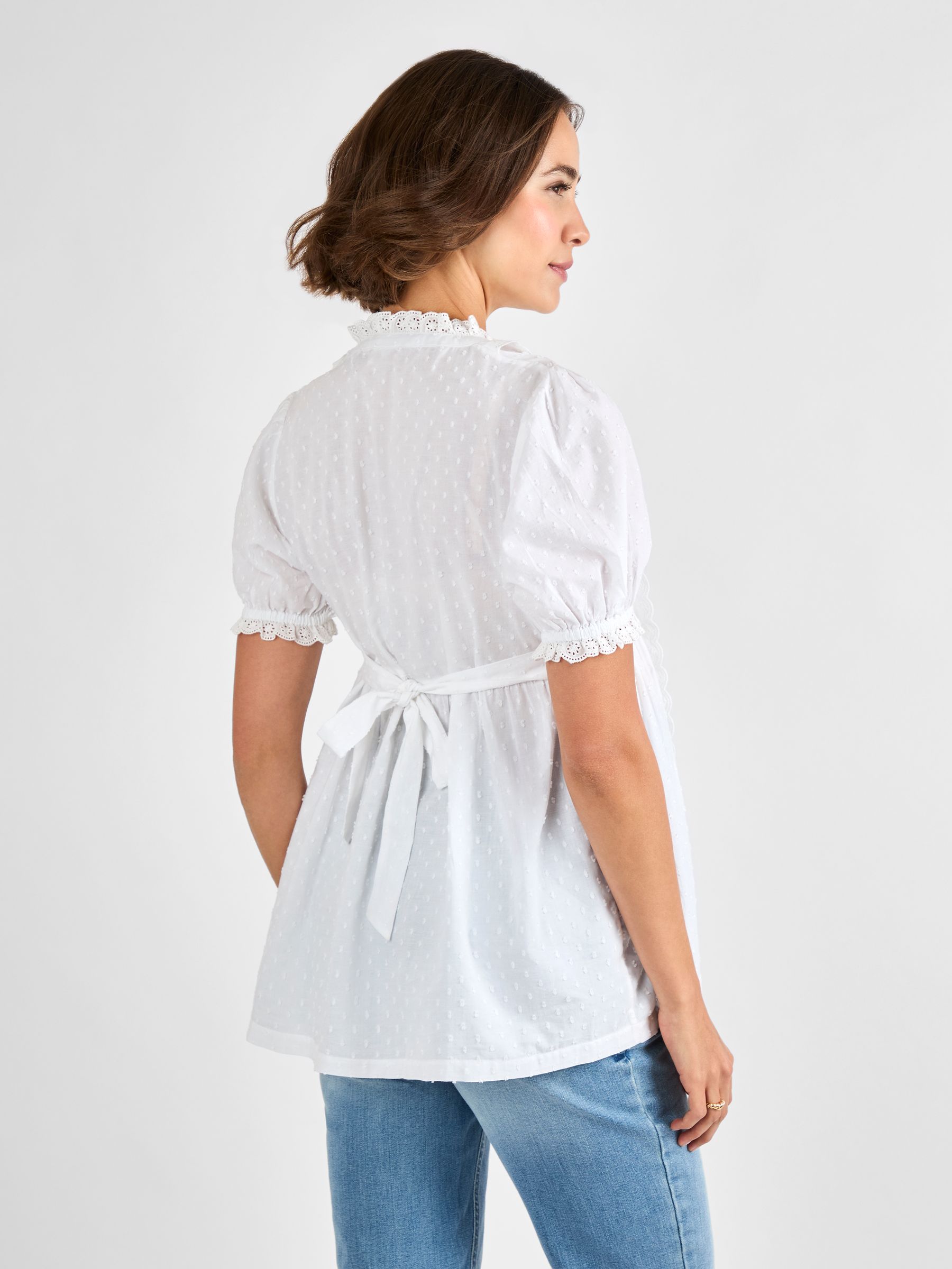 White Lace Trim Maternity Pintuck Blouse - Image 3 of 5