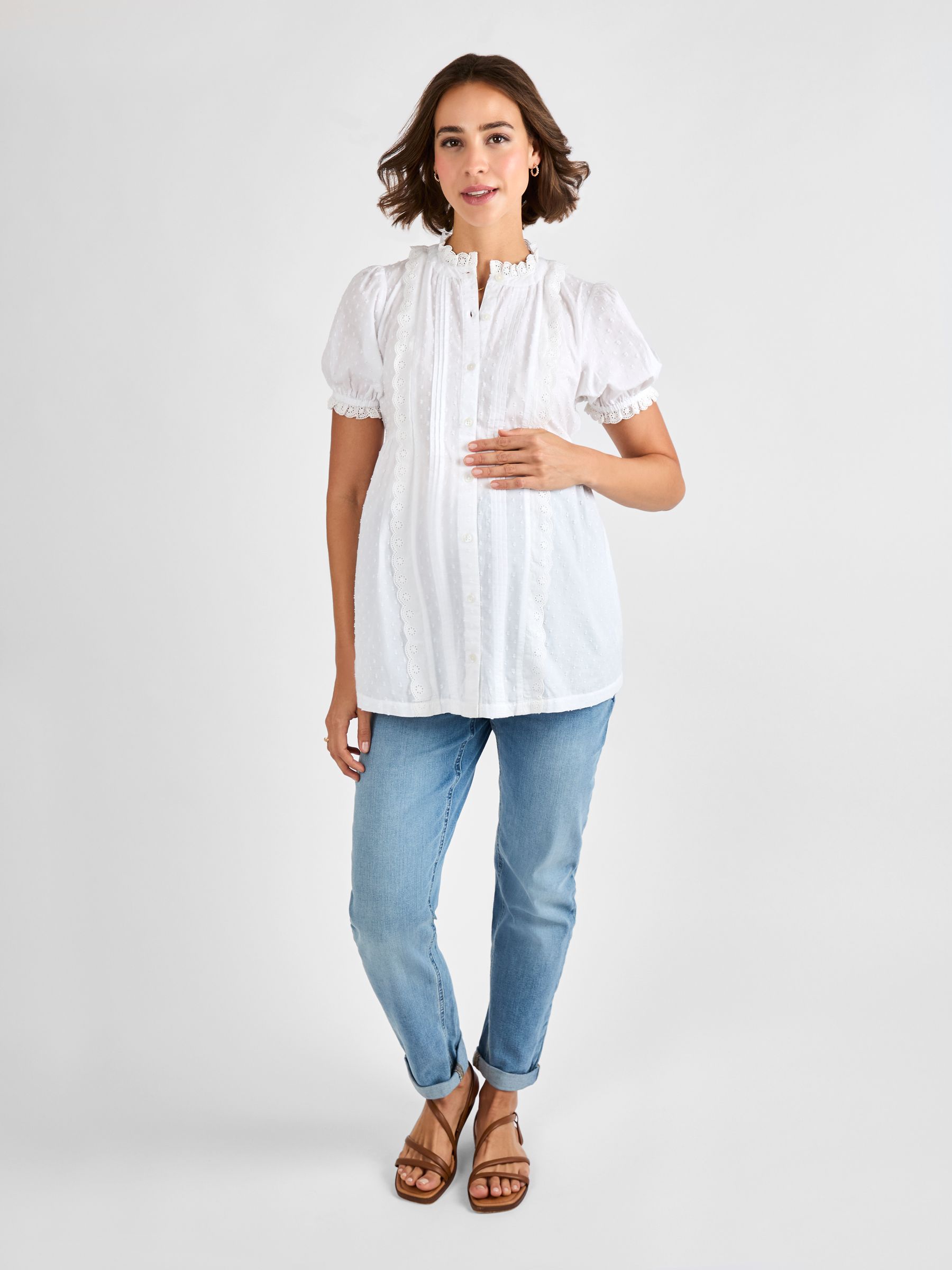White Lace Trim Maternity Pintuck Blouse - Image 4 of 5