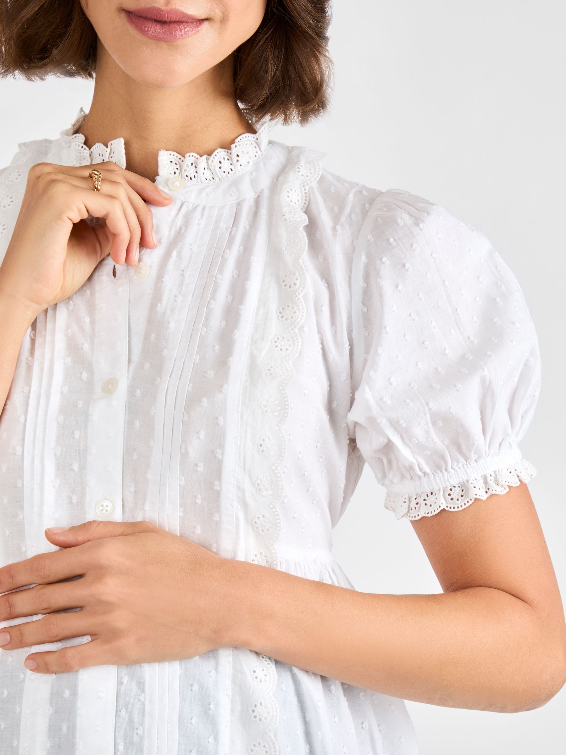 White Lace Trim Maternity Pintuck Blouse - Image 5 of 5