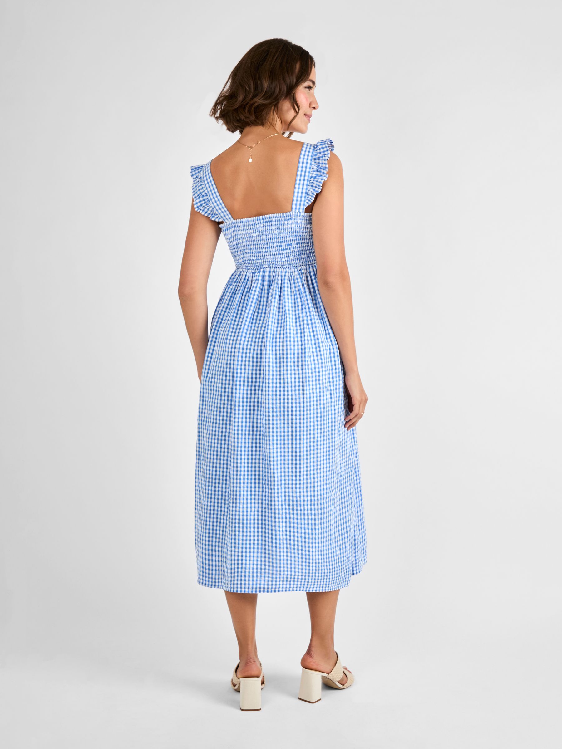 Blue Gingham Shirred Maternity Midi Dress - Image 2 of 4