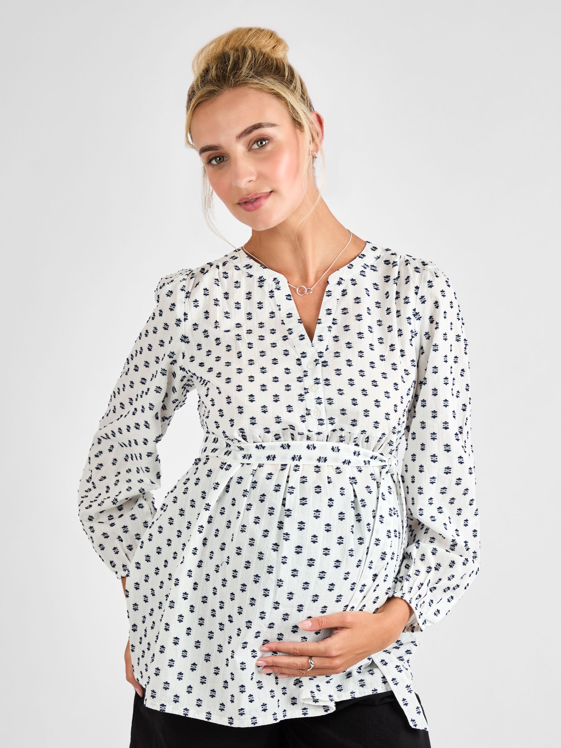Cream Tufted Long Sleeve Maternity 100% Cotton Blouse - Image 2 of 5