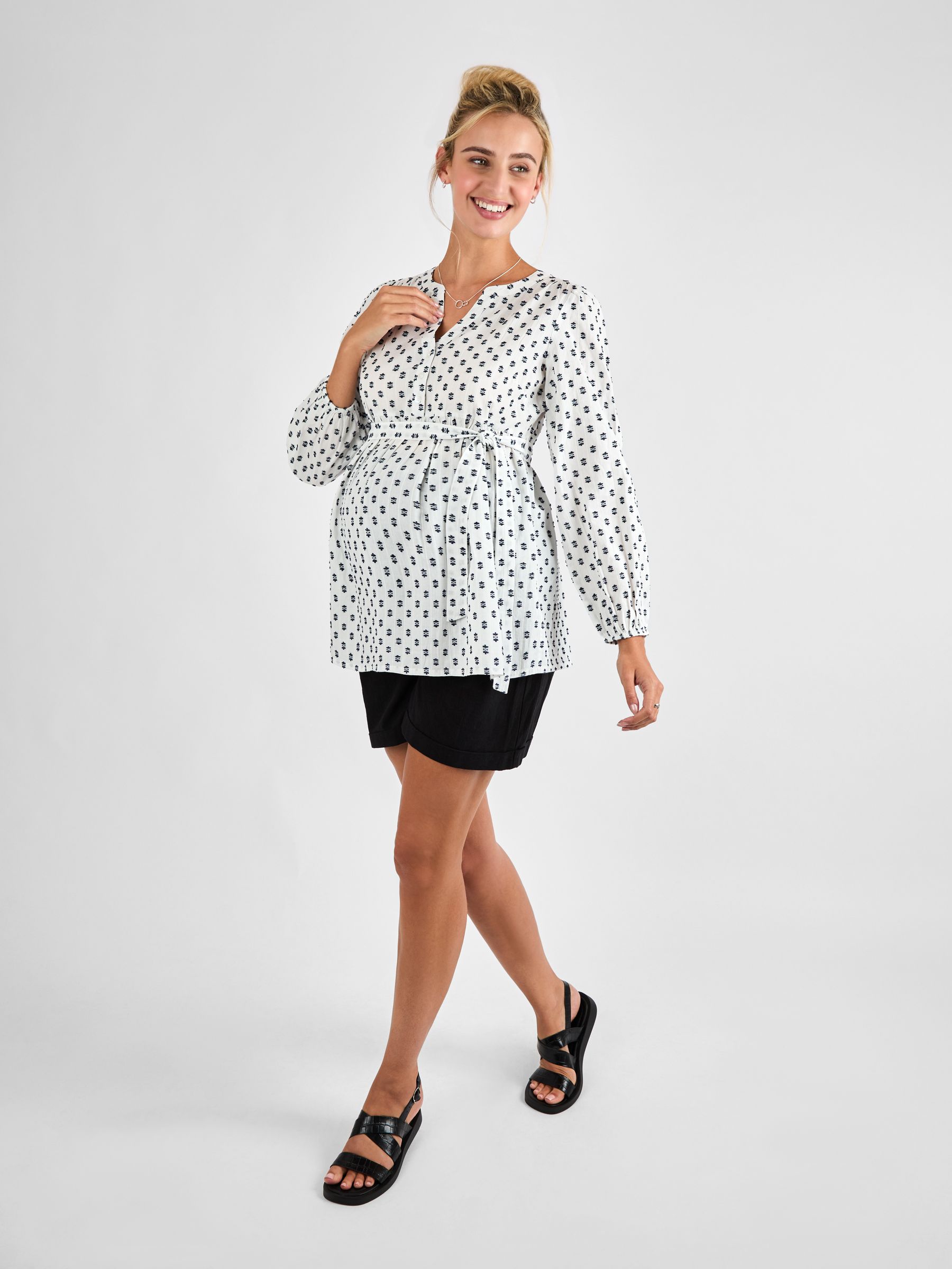 Cream Tufted Long Sleeve Maternity 100% Cotton Blouse - Image 4 of 5
