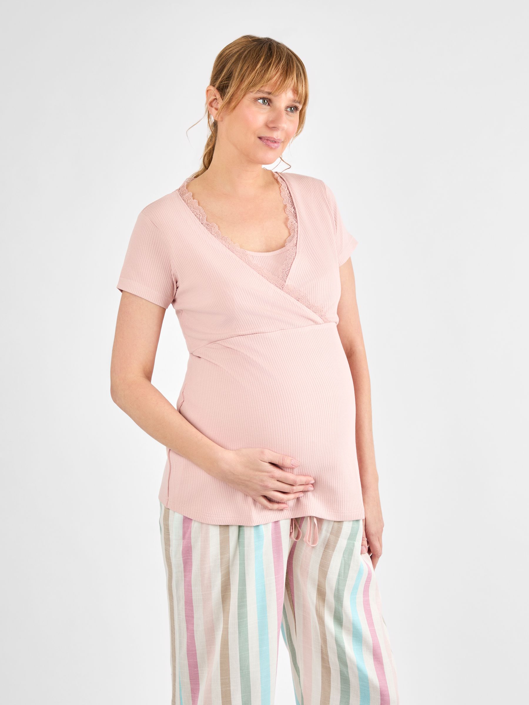 Pink Maternity Stripe and Nursing Pyjamas Set - Image 3 of 5