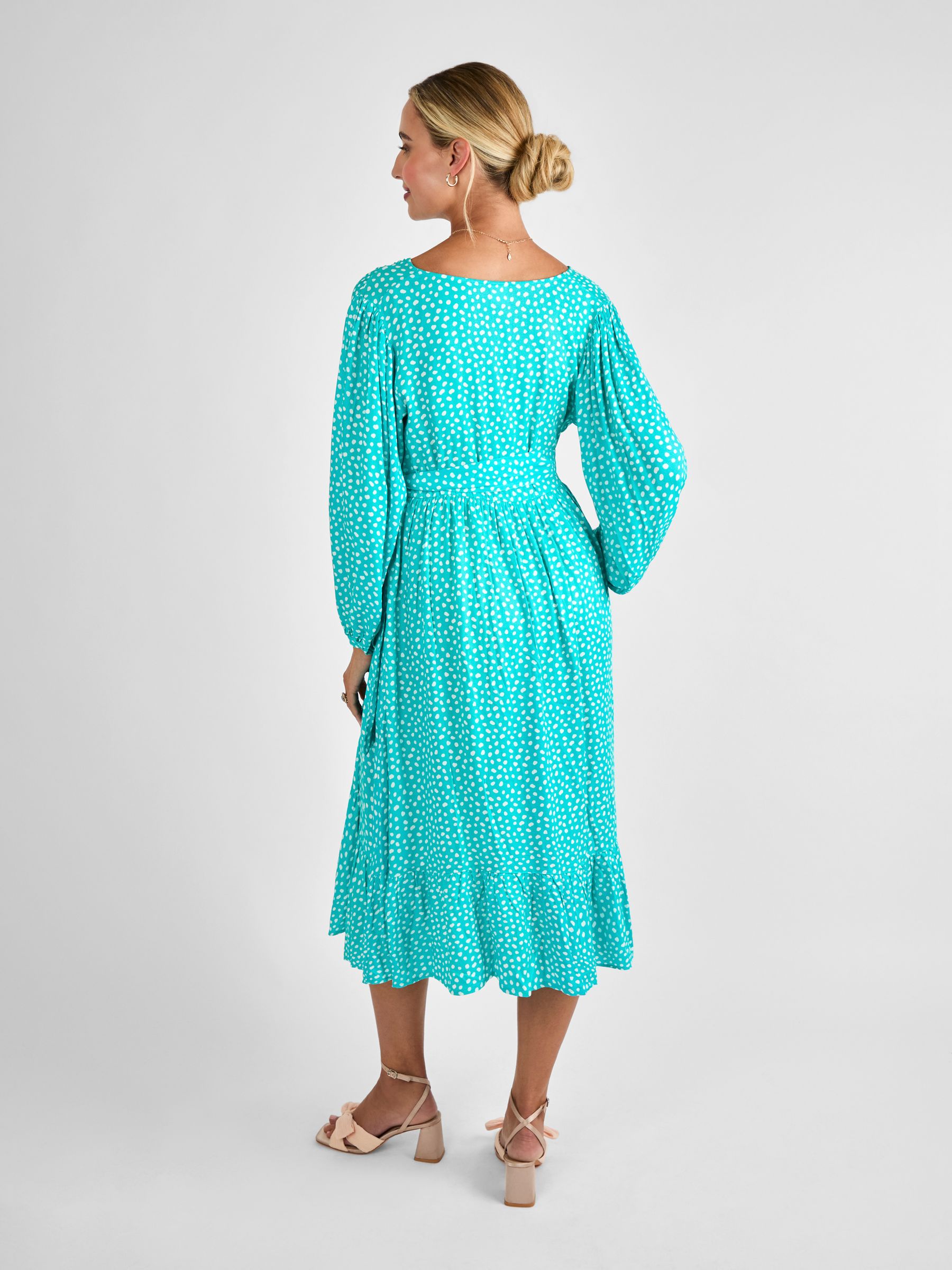 green spot wrap dress Green Dot Print Wrap Over Midi Dress  AX Paris