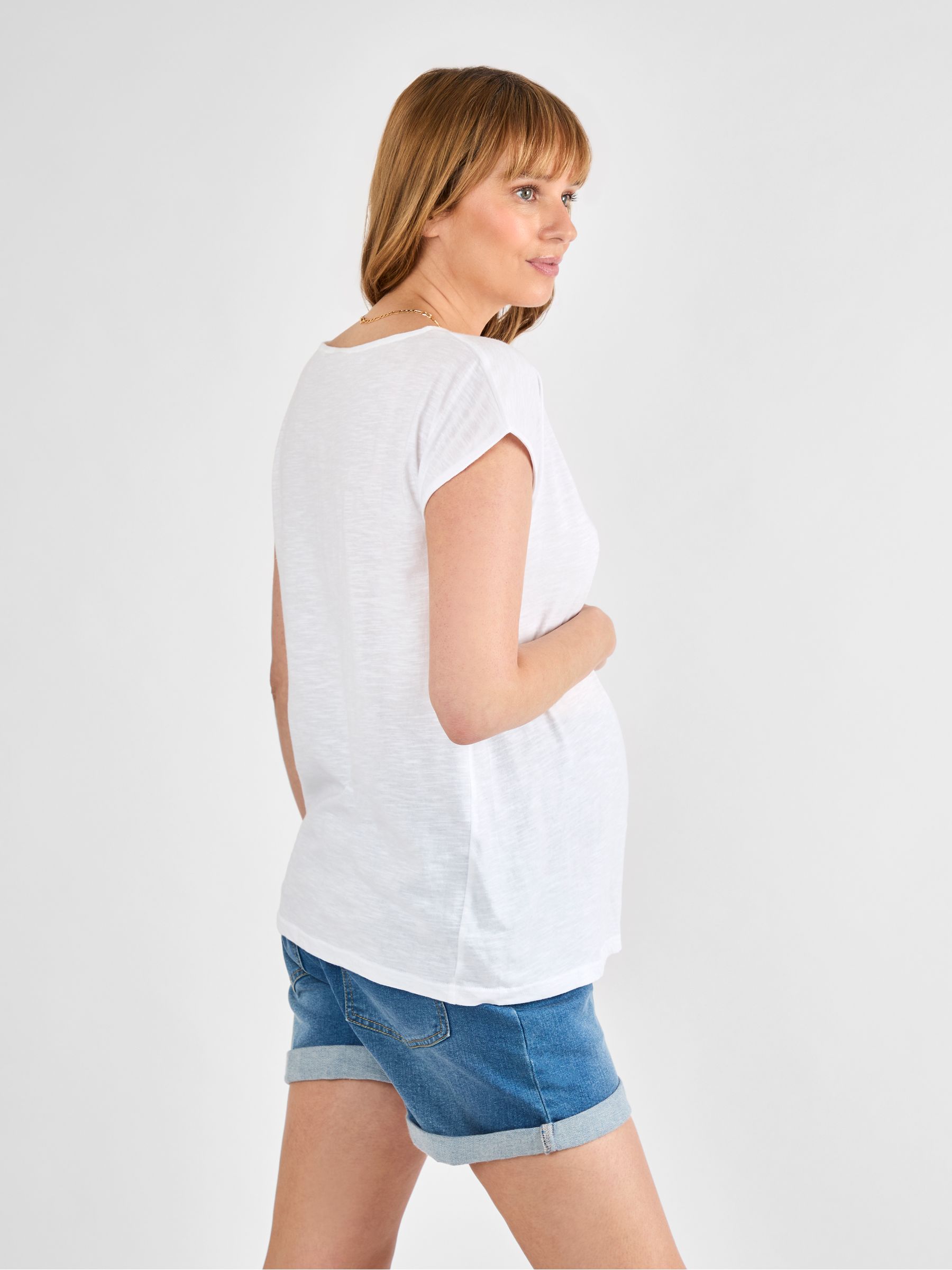 White V-Neck Maternity Cotton T-Shirt - Image 2 of 4