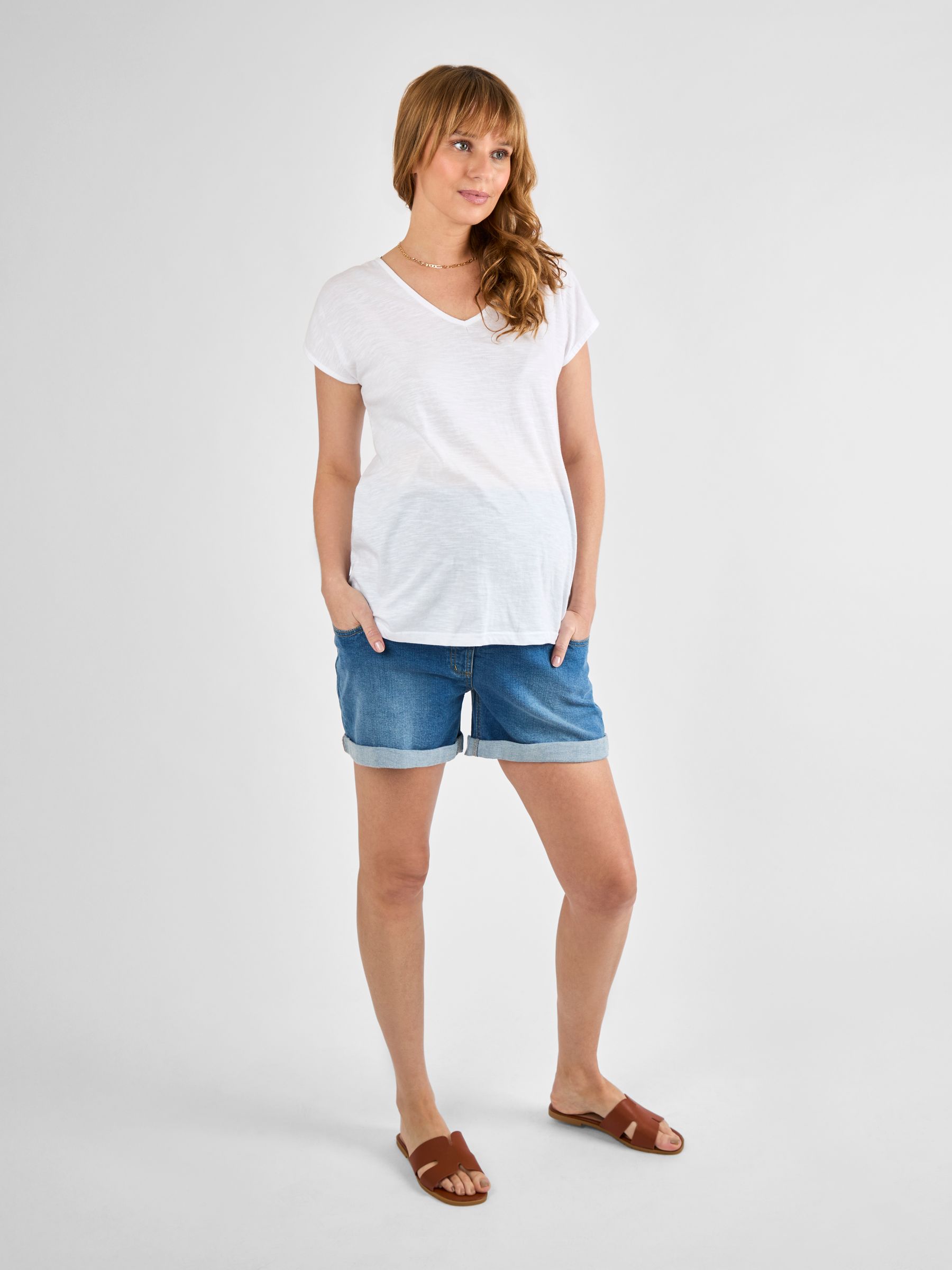White V-Neck Maternity Cotton T-Shirt - Image 3 of 4