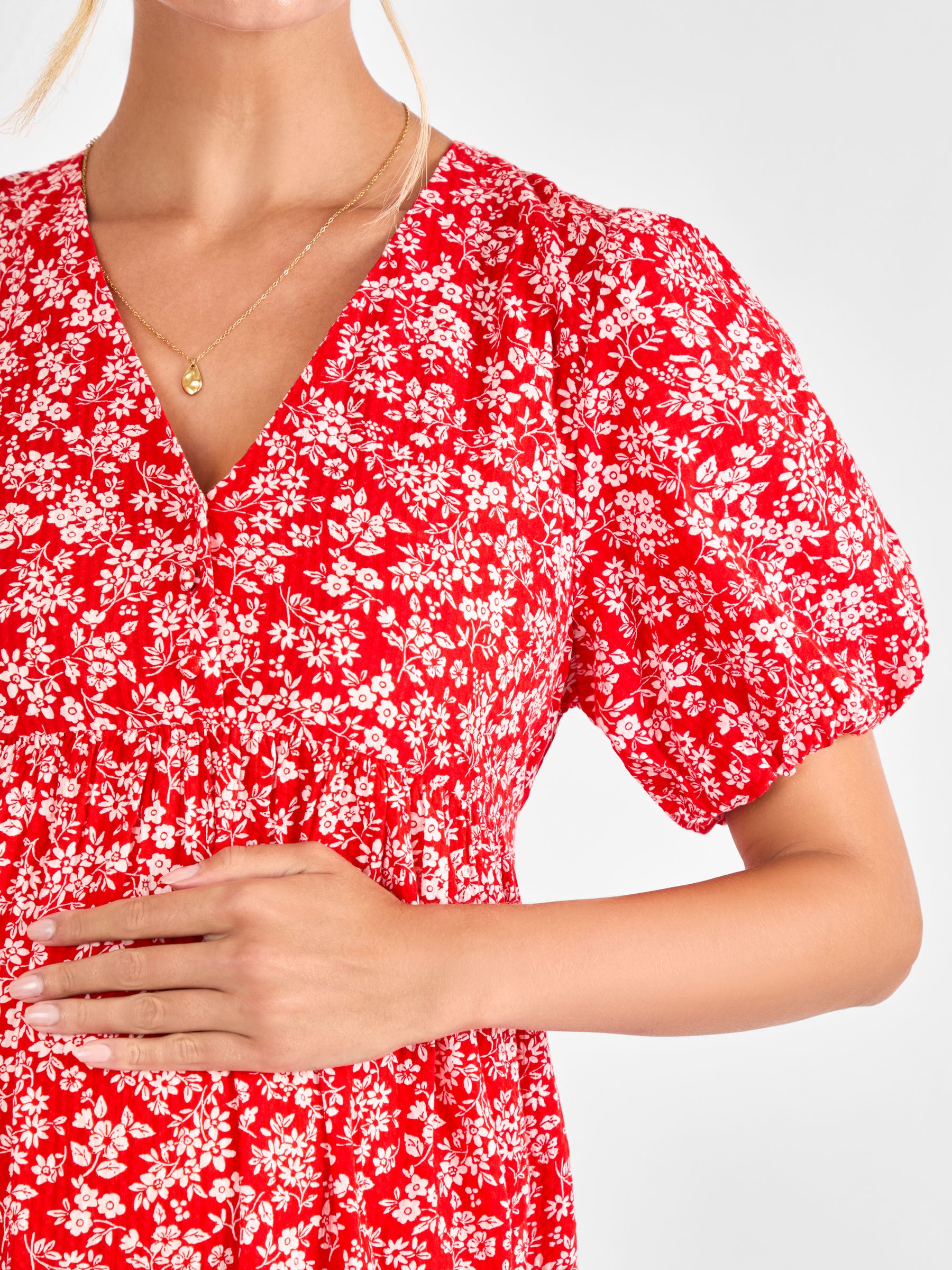 Red Maternity Floral Midi 100% Cotton Dress - Image 4 of 4