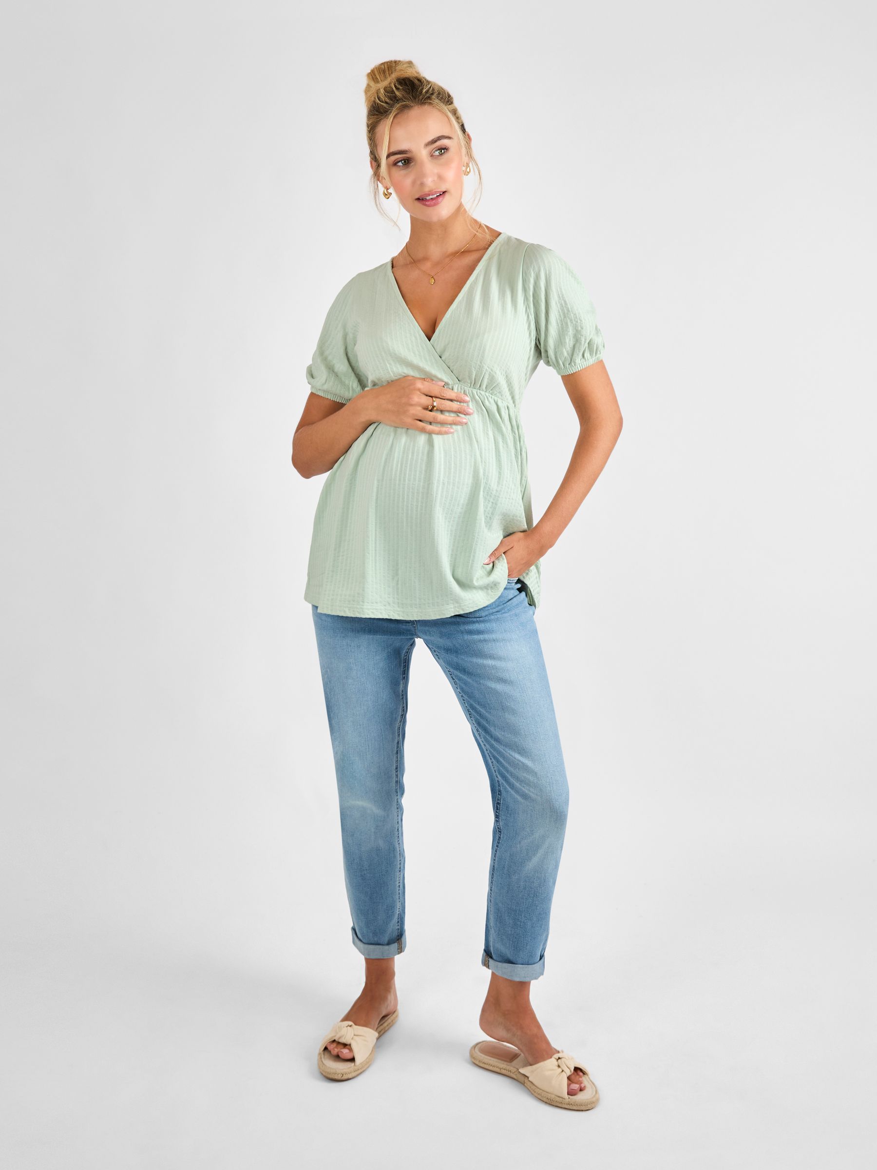 Sage Short Sleeve Maternity Jersey Top - Image 3 of 4