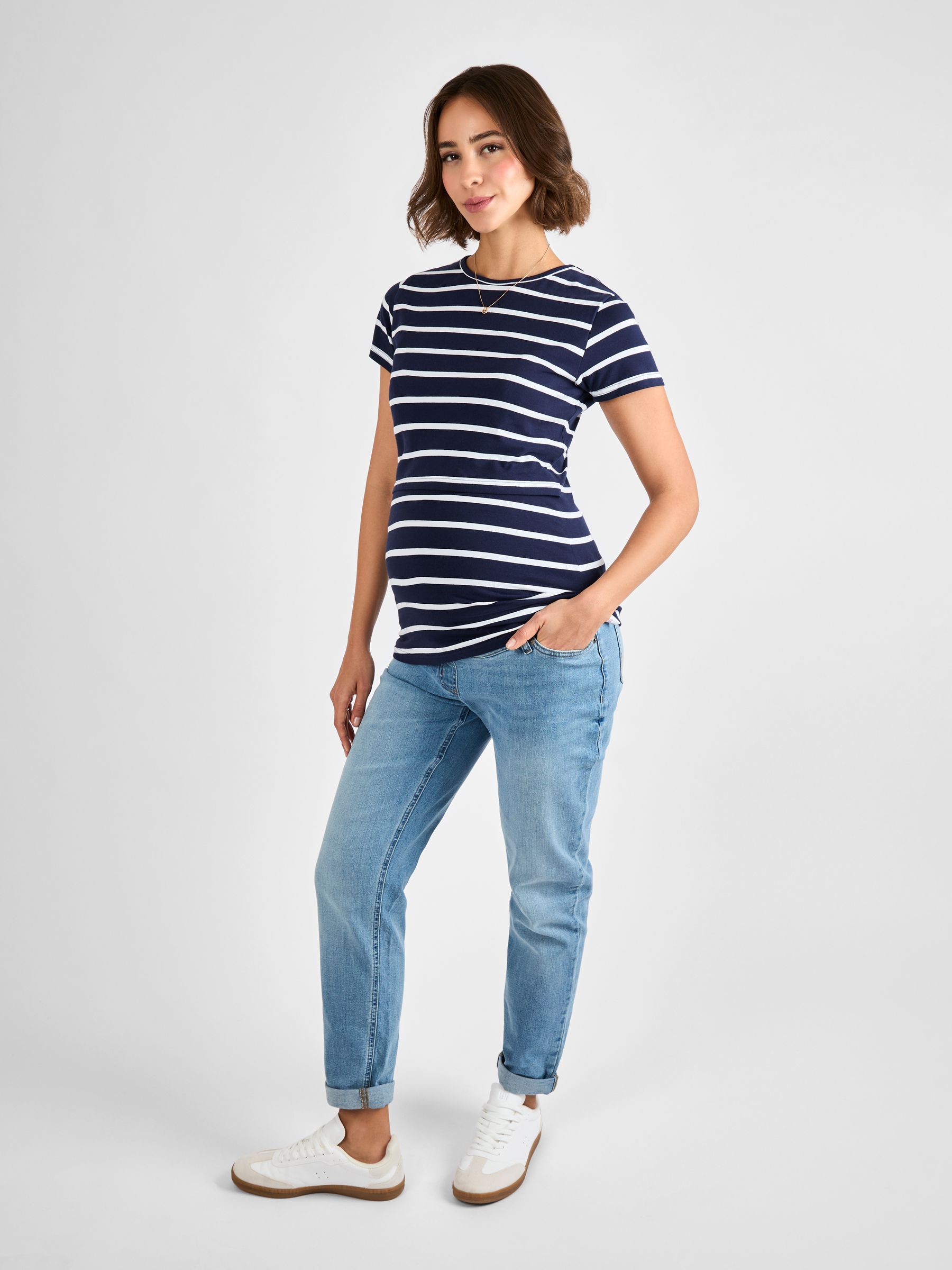 Navy White Stripe Maternity & Nursing T-Shirt - Image 3 of 4
