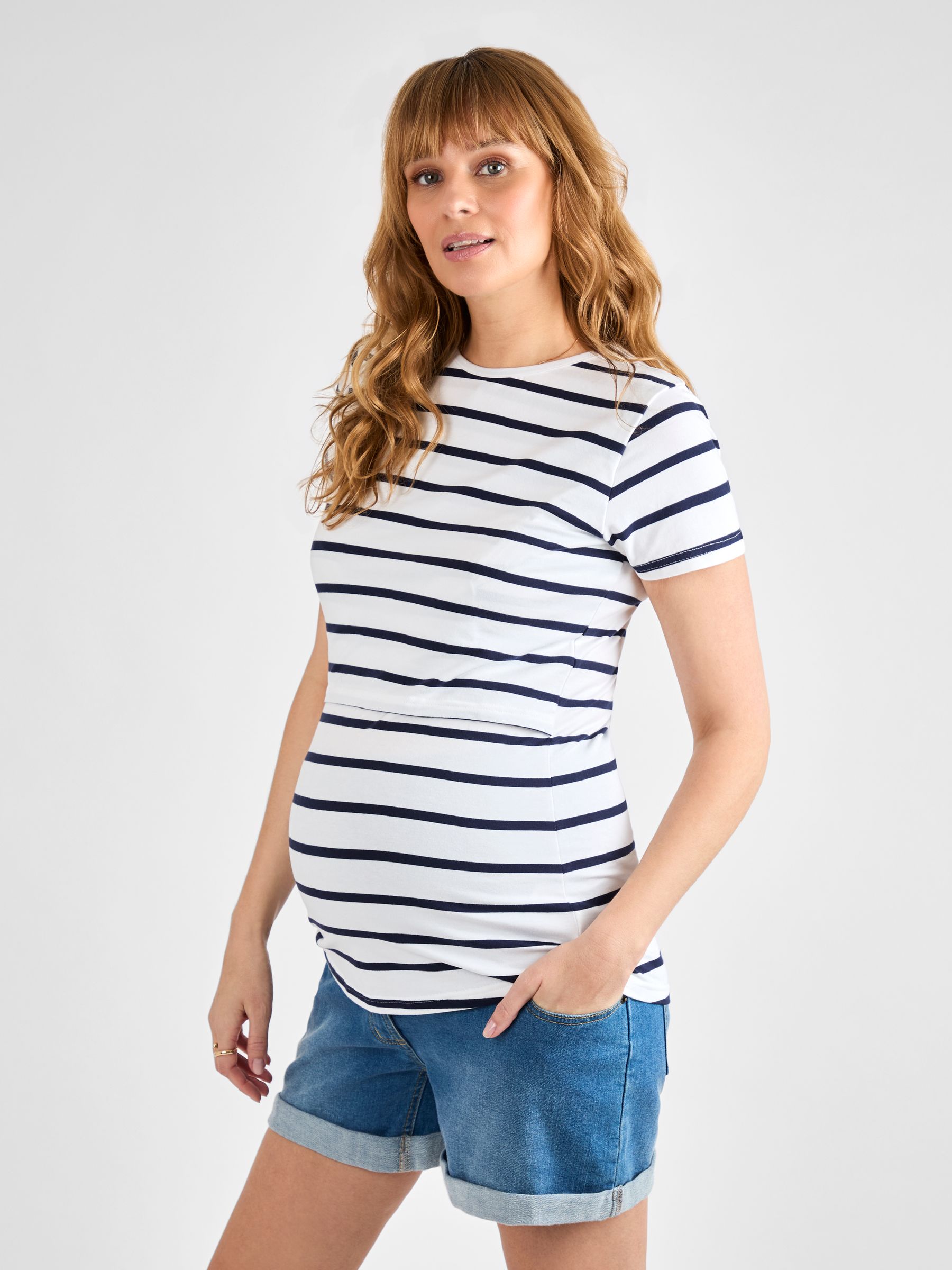 White Navy Stripe Maternity & Nursing T-Shirt - Image 1 of 4