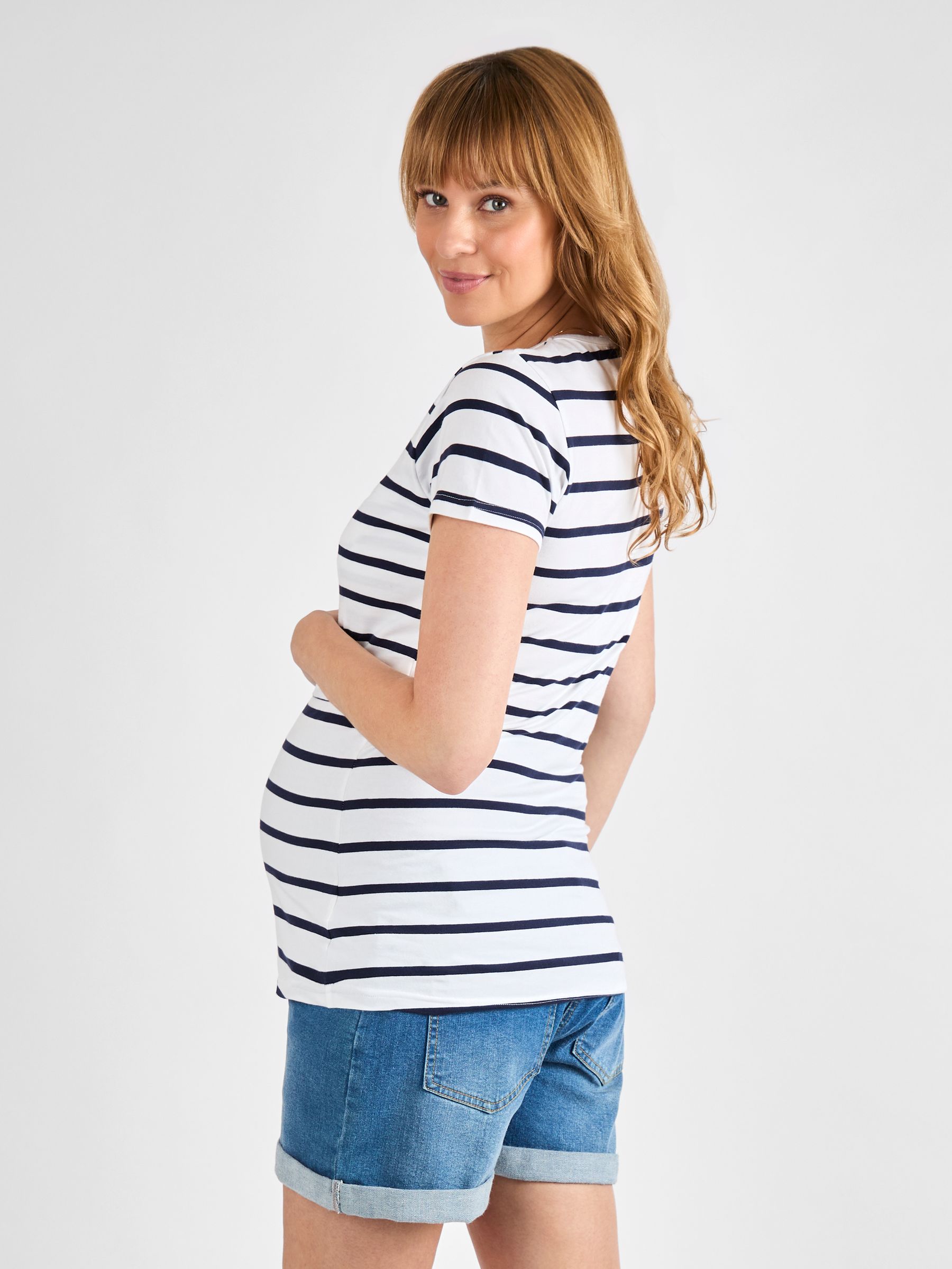 White Navy Stripe Maternity & Nursing T-Shirt - Image 2 of 4