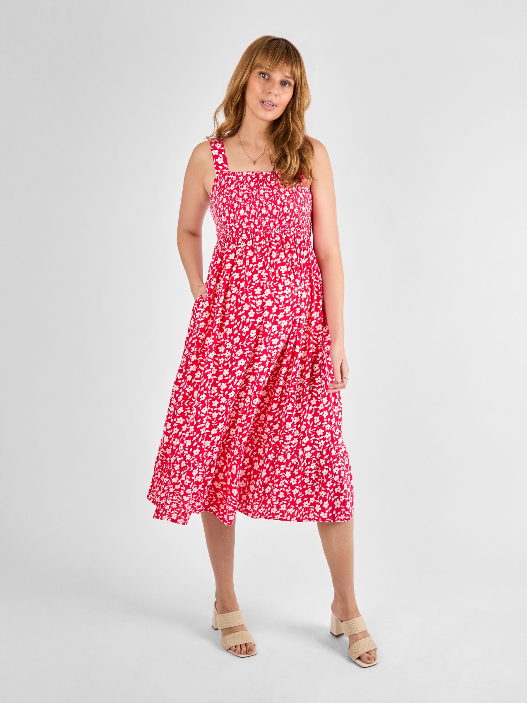 Pink Floral Shirred Maternity Midi Dress - Image 2 of 4