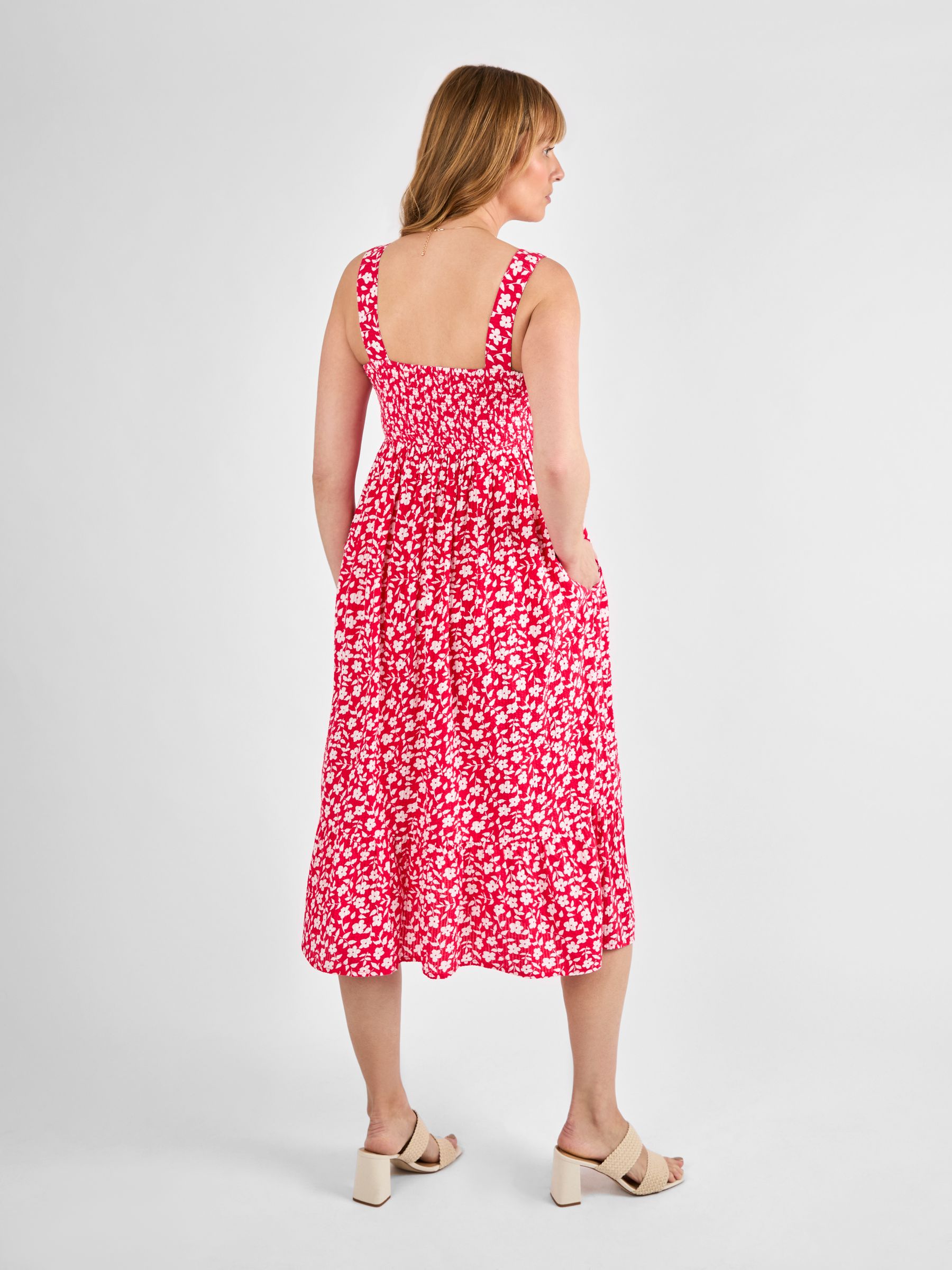 Pink Floral Shirred Maternity Midi Dress - Image 3 of 4