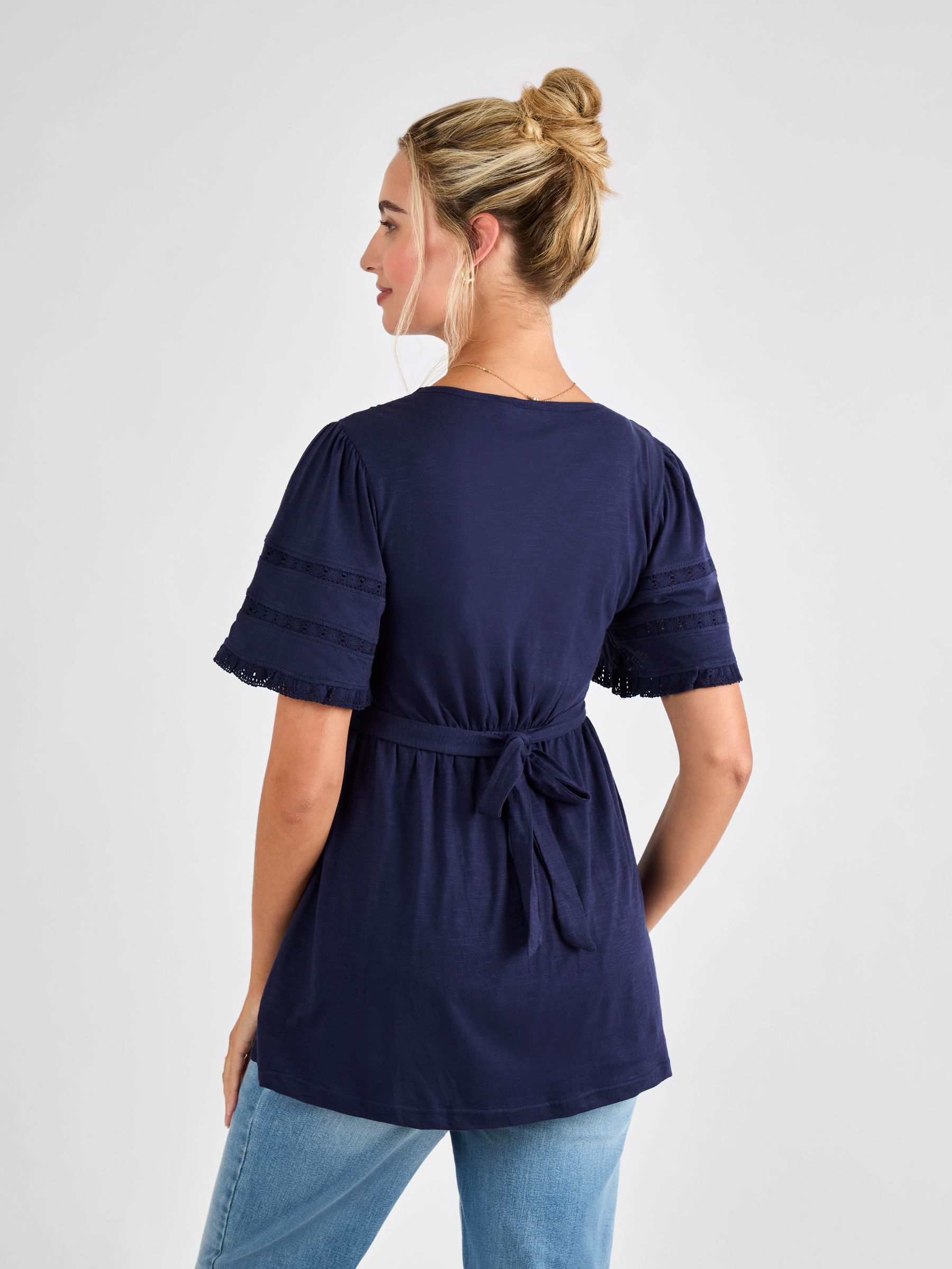 Navy Broderie Lace Trim Maternity Jersey Top - Image 2 of 4