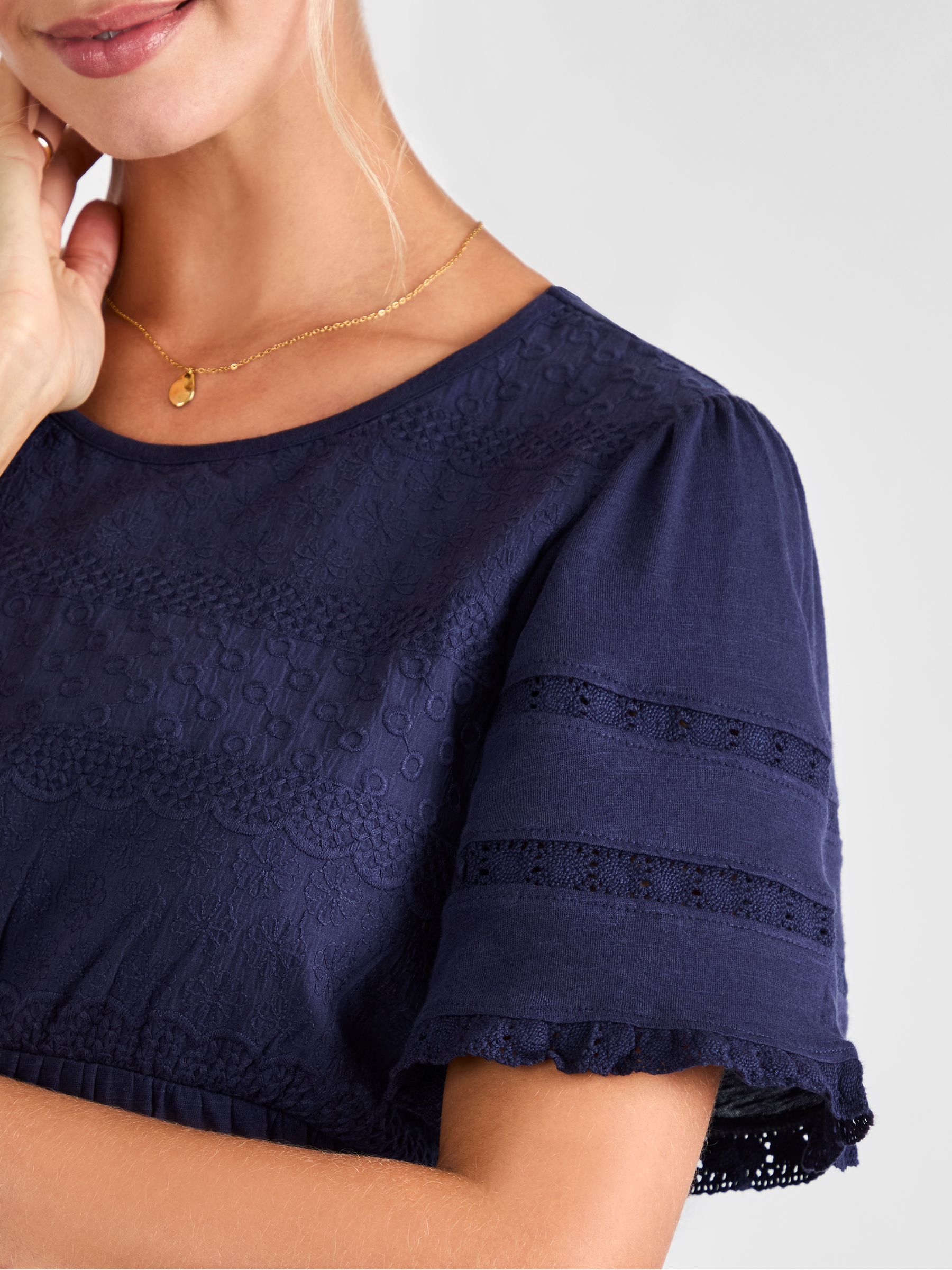 Navy Broderie Lace Trim Maternity Jersey Top - Image 4 of 4