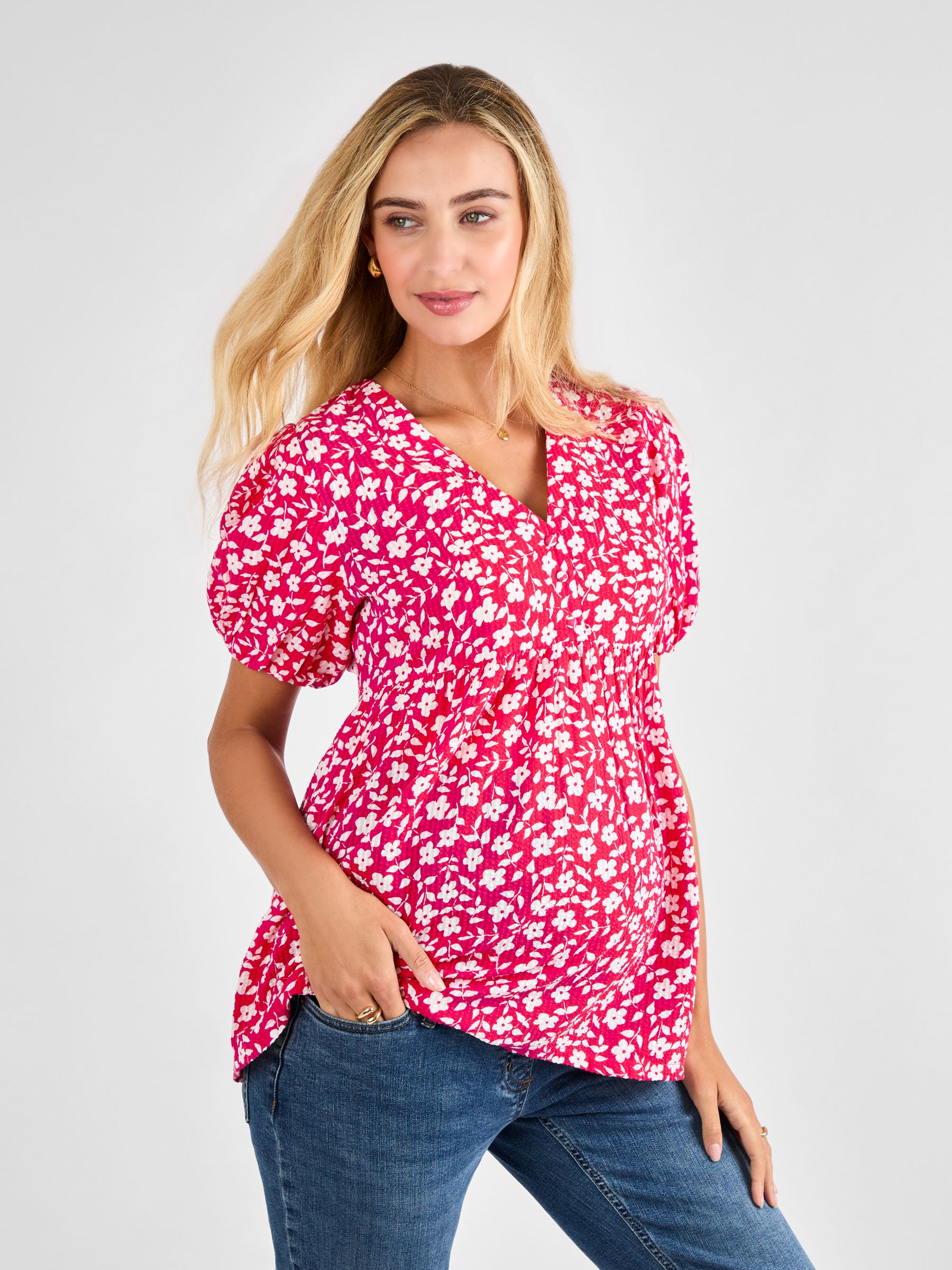Pink Floral Maternity Blouse - Image 1 of 4