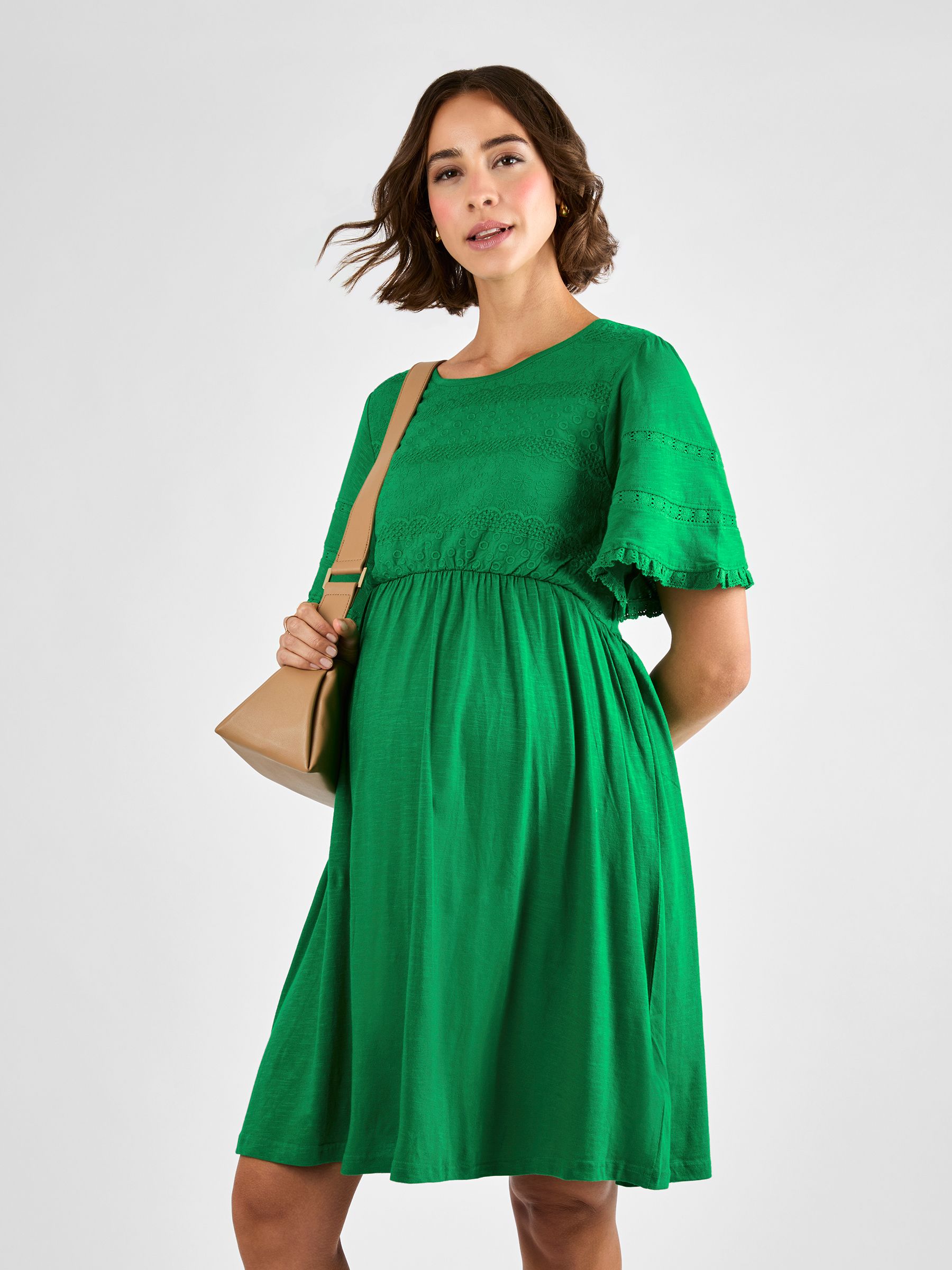 Green Broderie Maternity Mini Dress - Image 2 of 5
