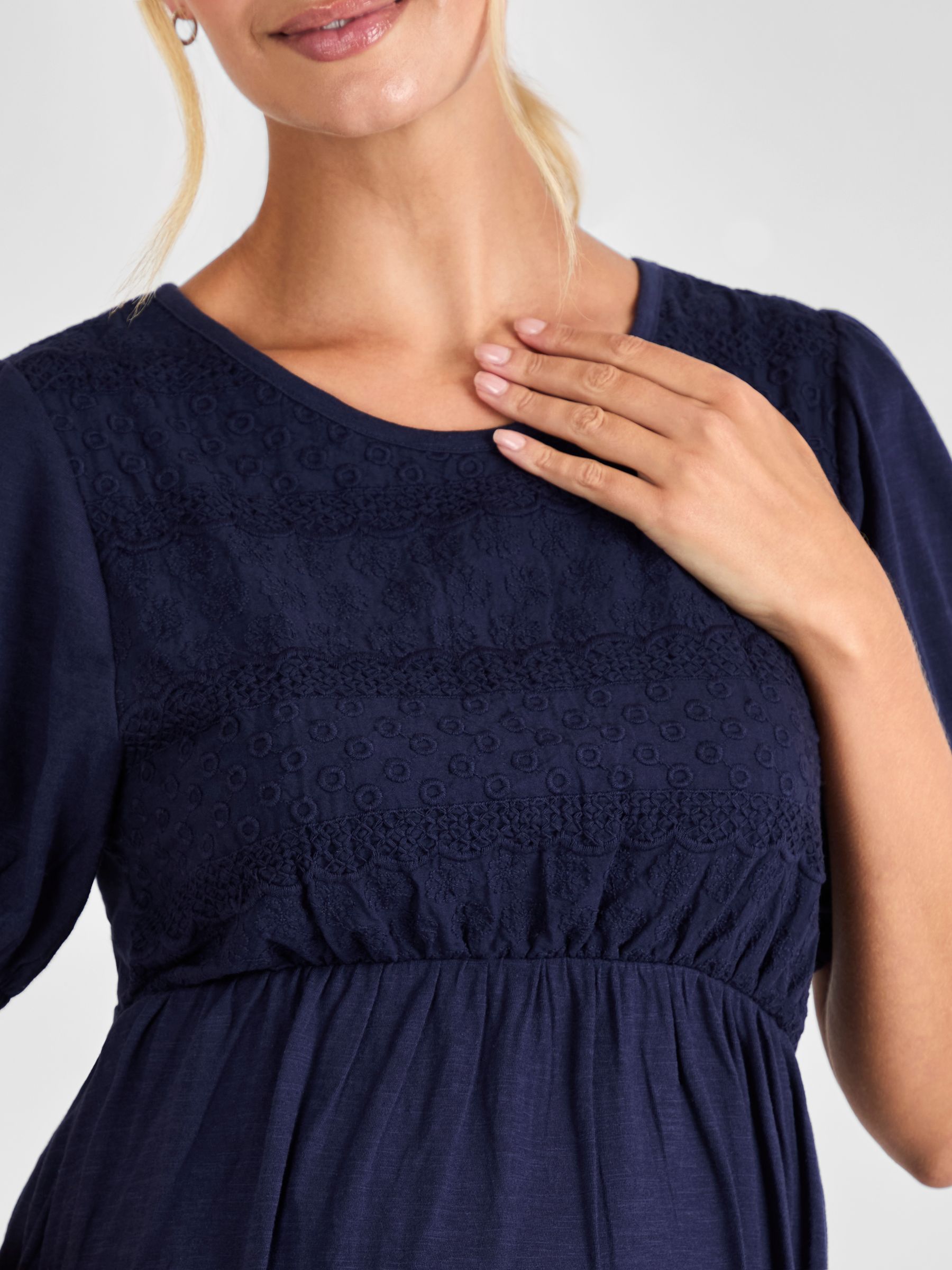 Navy Broderie Maternity Mini Dress - Image 4 of 4