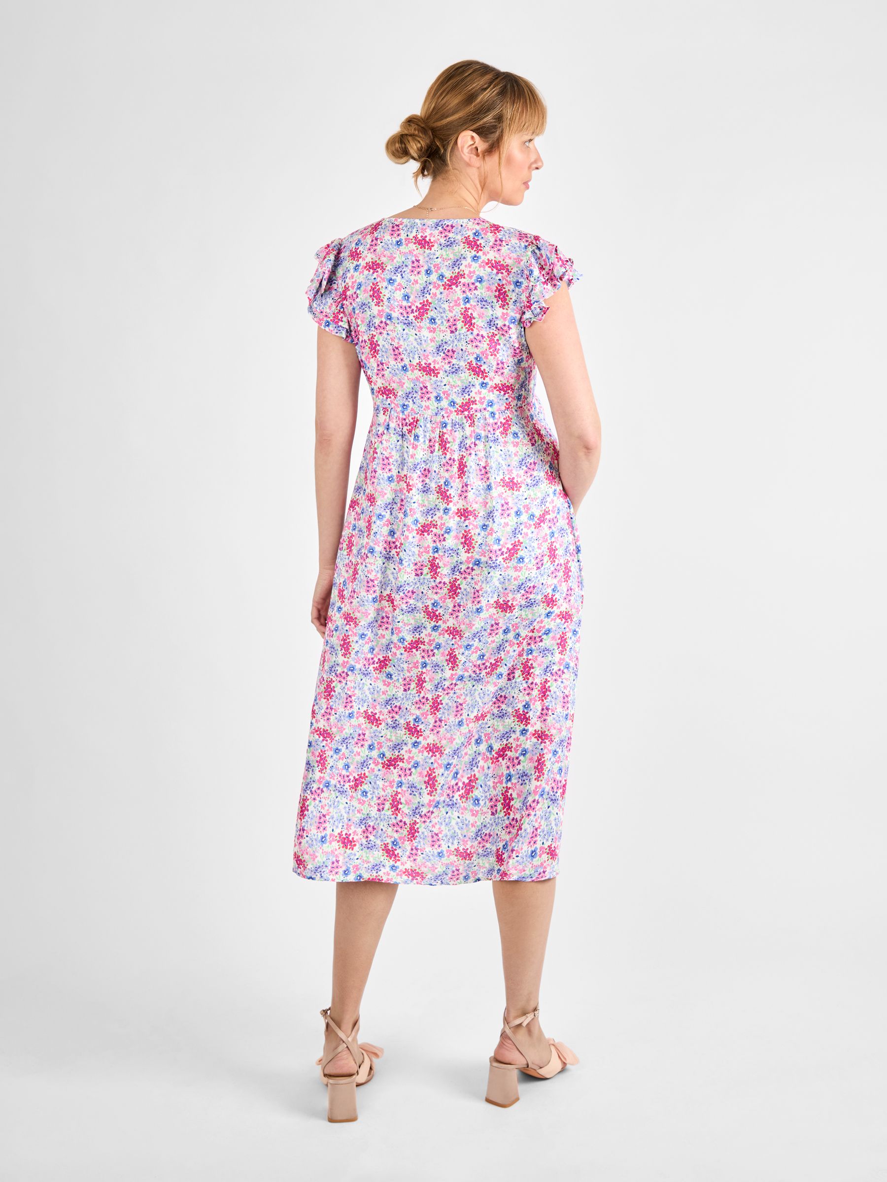 Cream Floral Frill Sleeve Maternity Midi Dress - Image 2 of 4