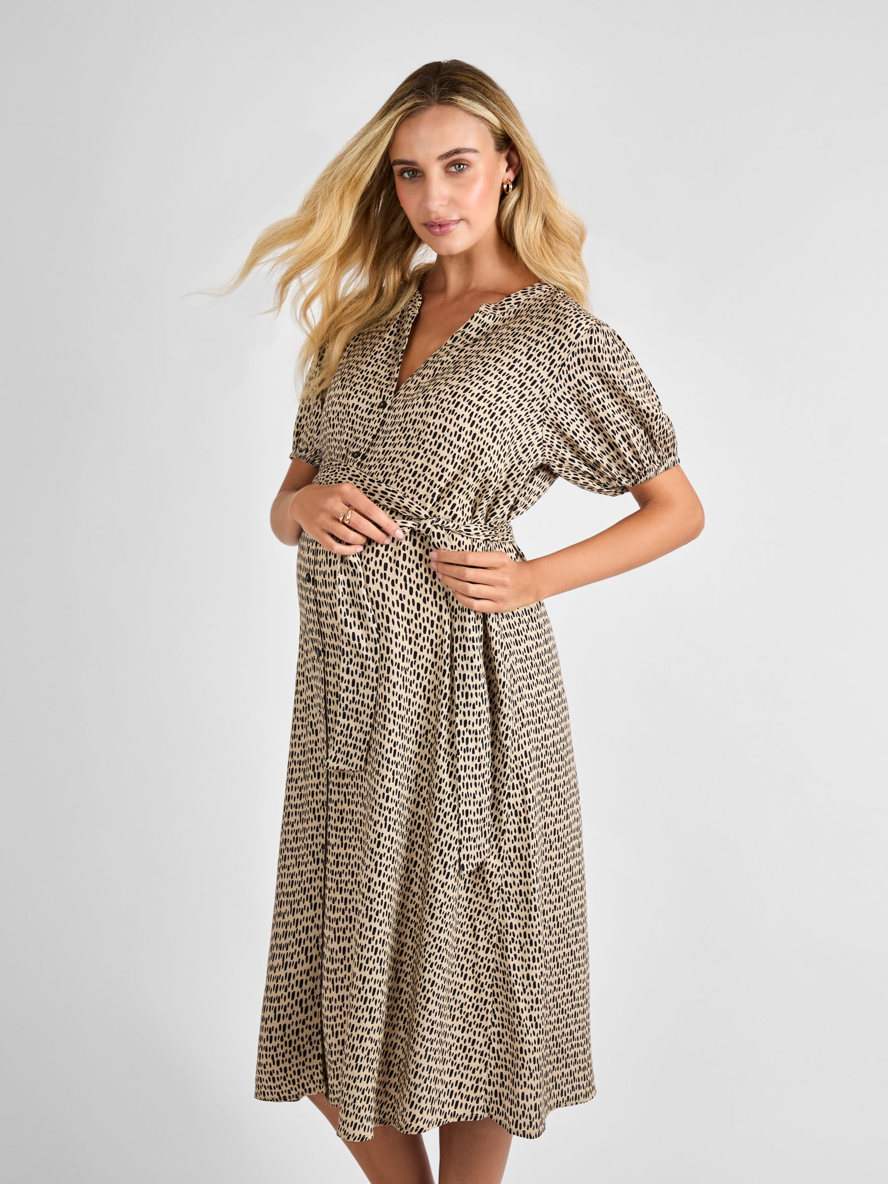 Natural Button Through Maternity Midi Dress - Image 1 of 4