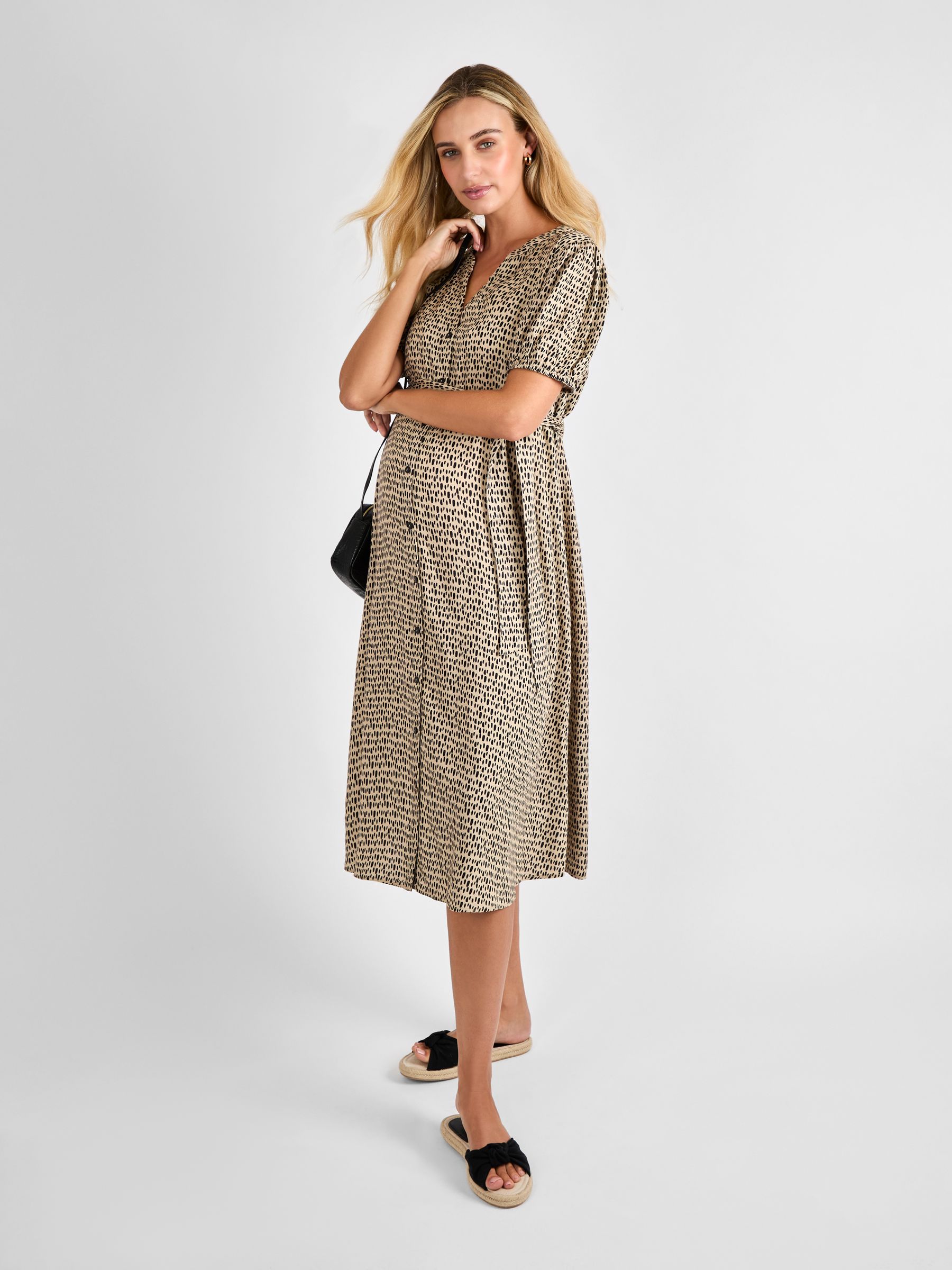 Natural Button Through Maternity Midi Dress - Image 3 of 4