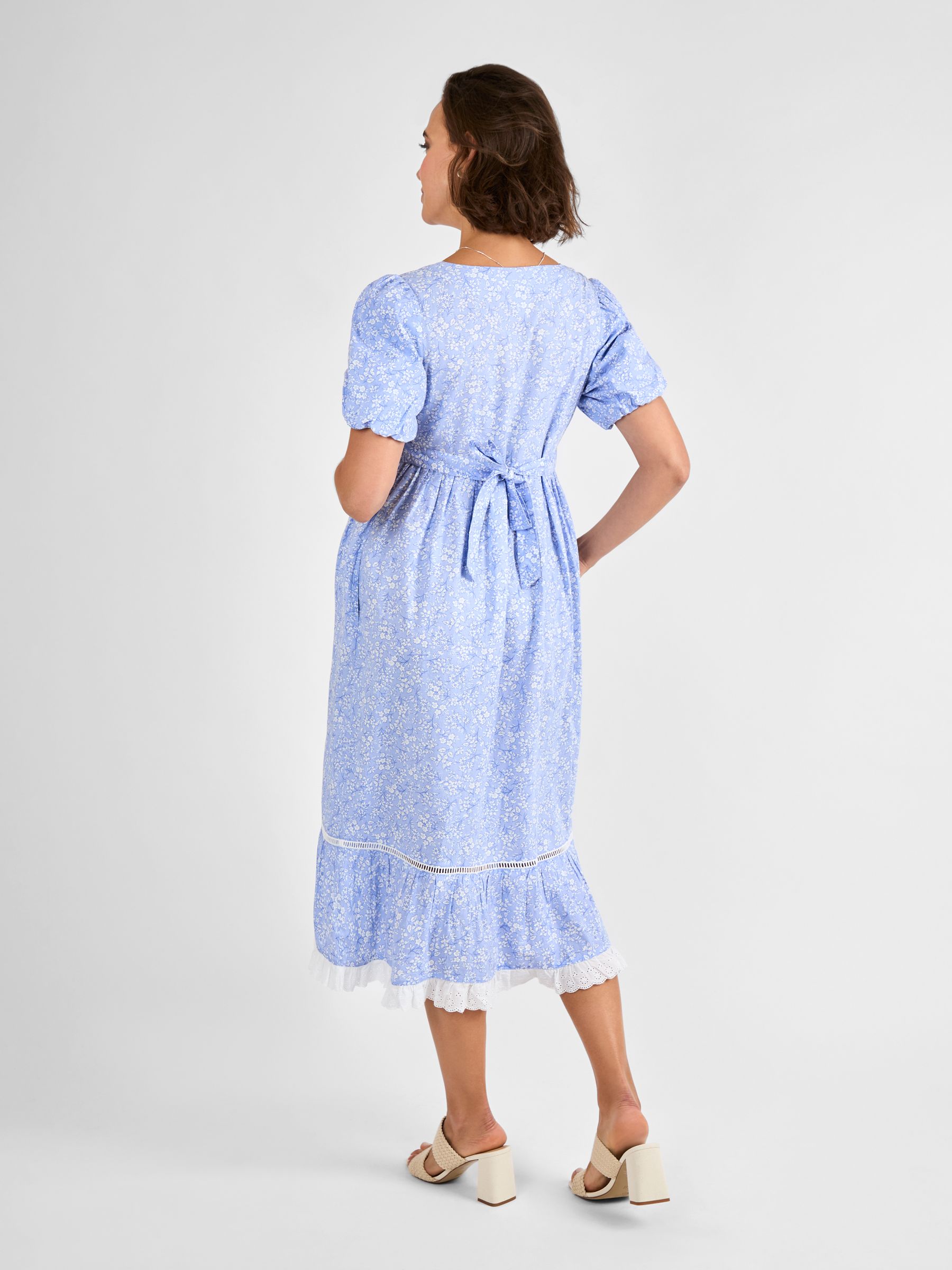 Blue Floral Print Maternity Midi Dress - Image 2 of 5