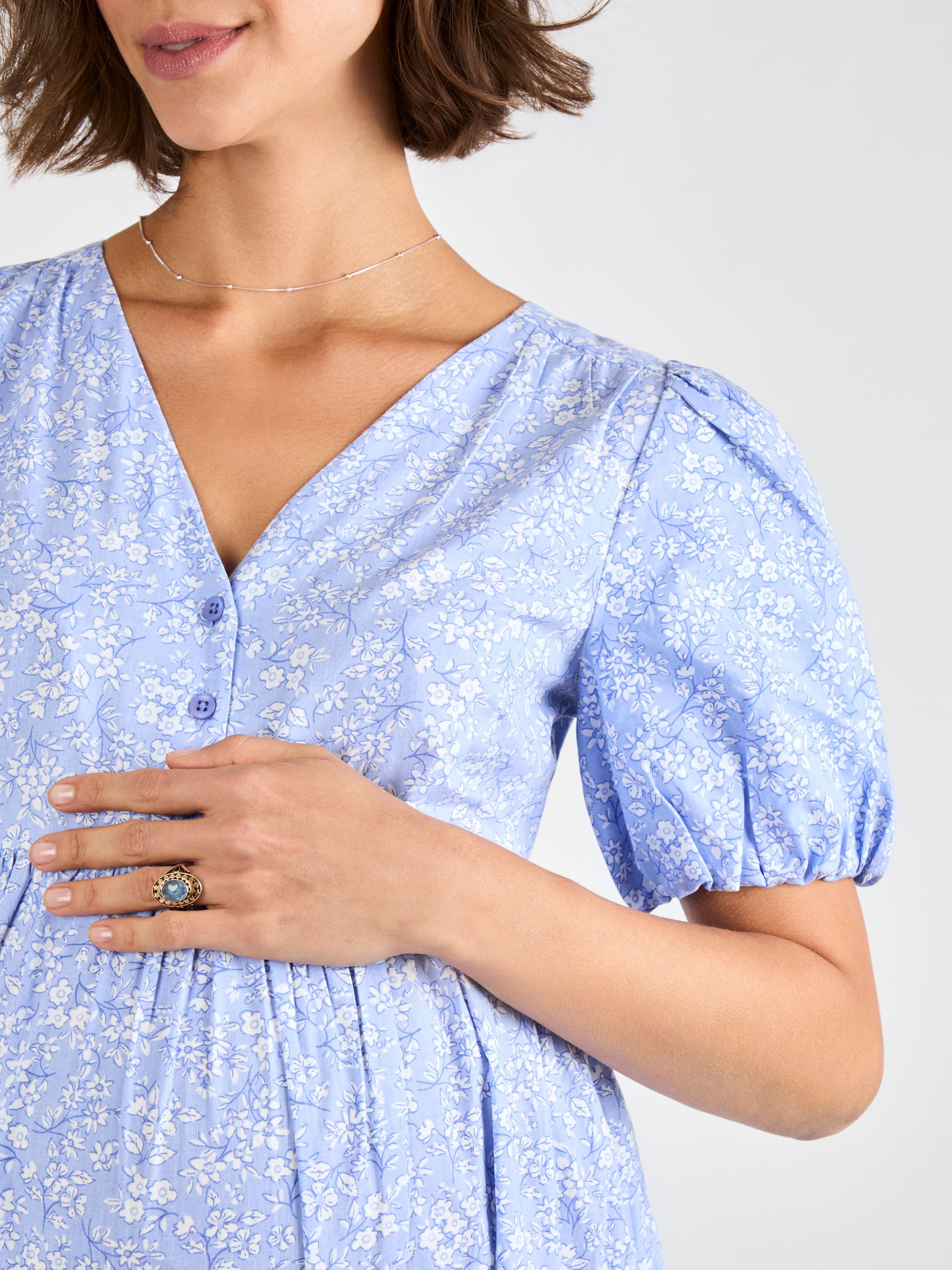 Blue Floral Print Maternity Midi Dress - Image 5 of 5