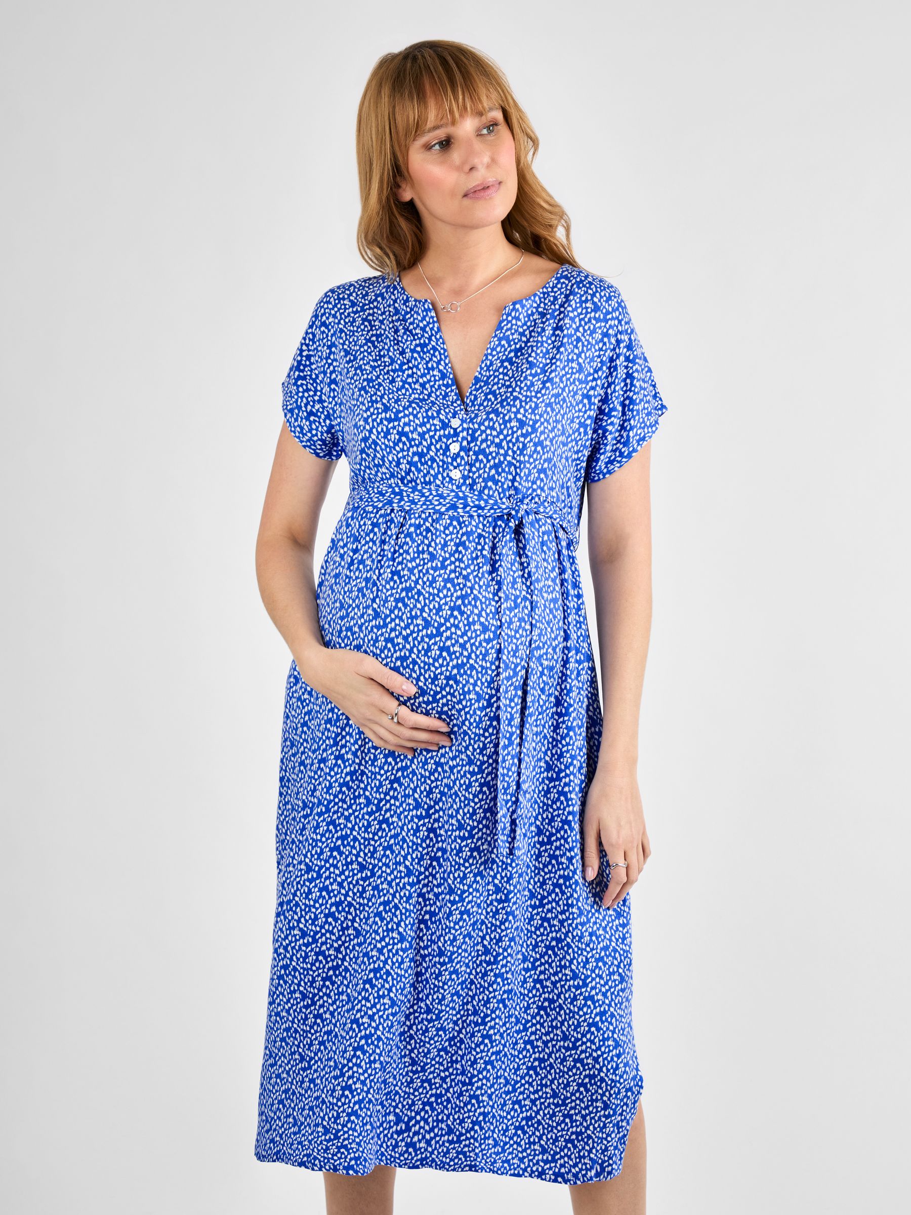 Blue Button Front Maternity Midi Dress - Image 2 of 5
