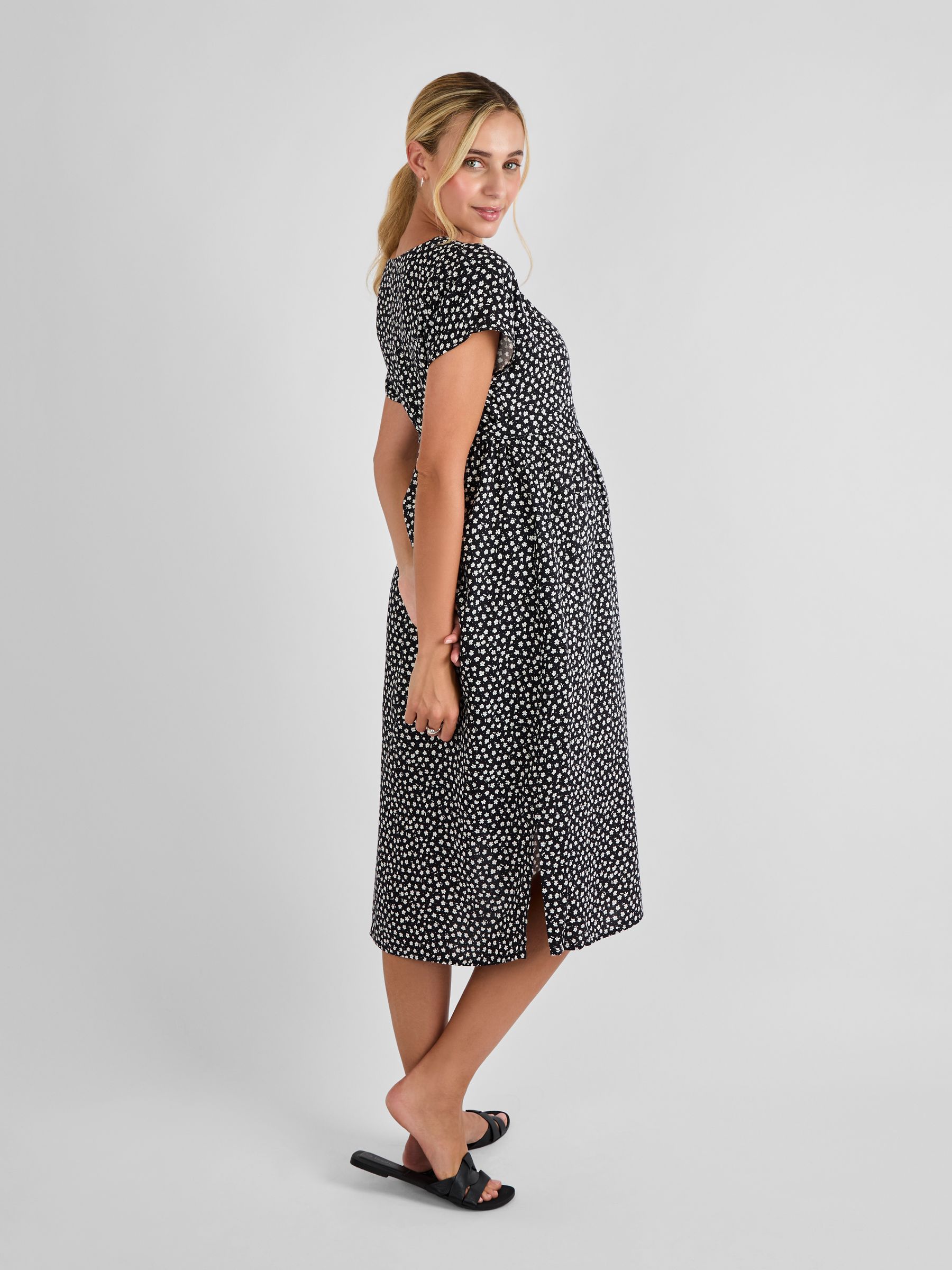 Black Button Front Maternity Midi Dress - Image 2 of 4
