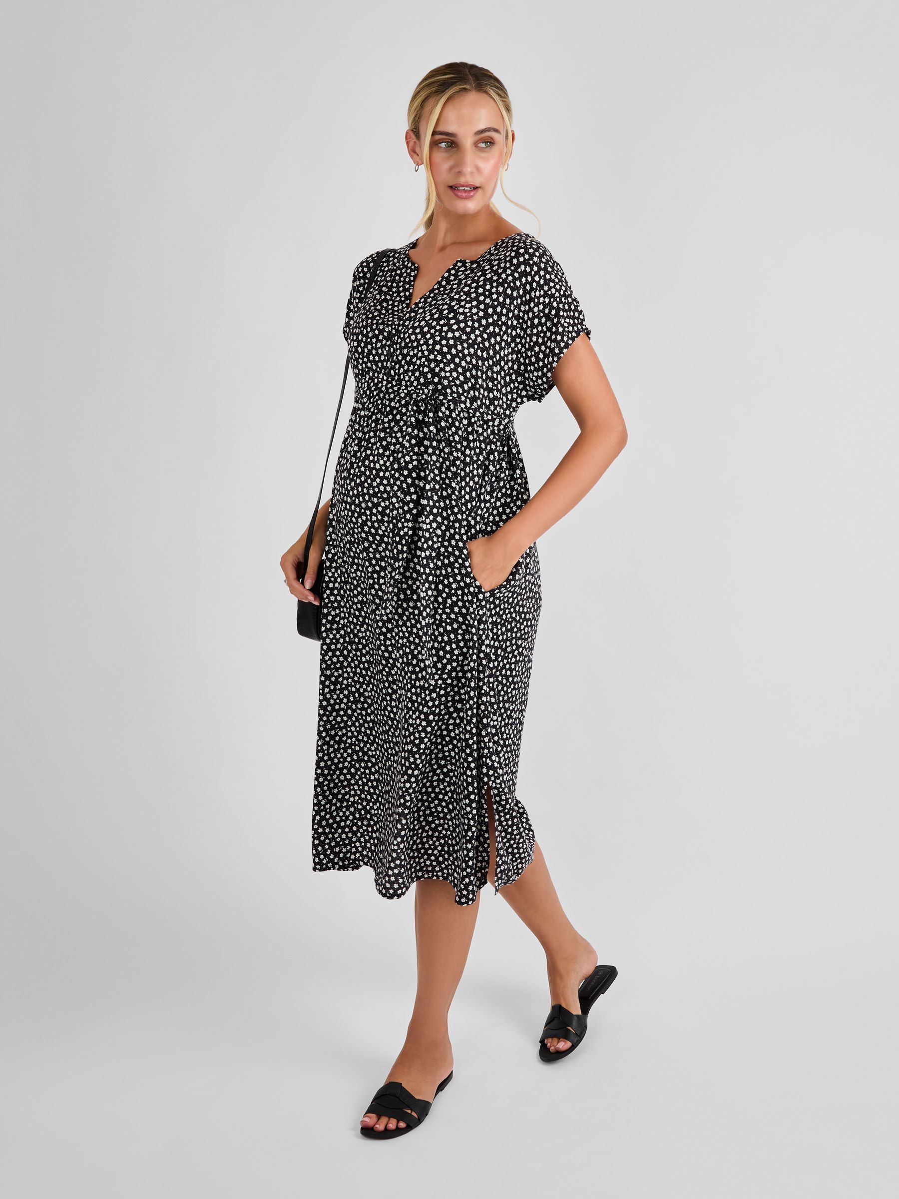 Black Button Front Maternity Midi Dress - Image 3 of 4
