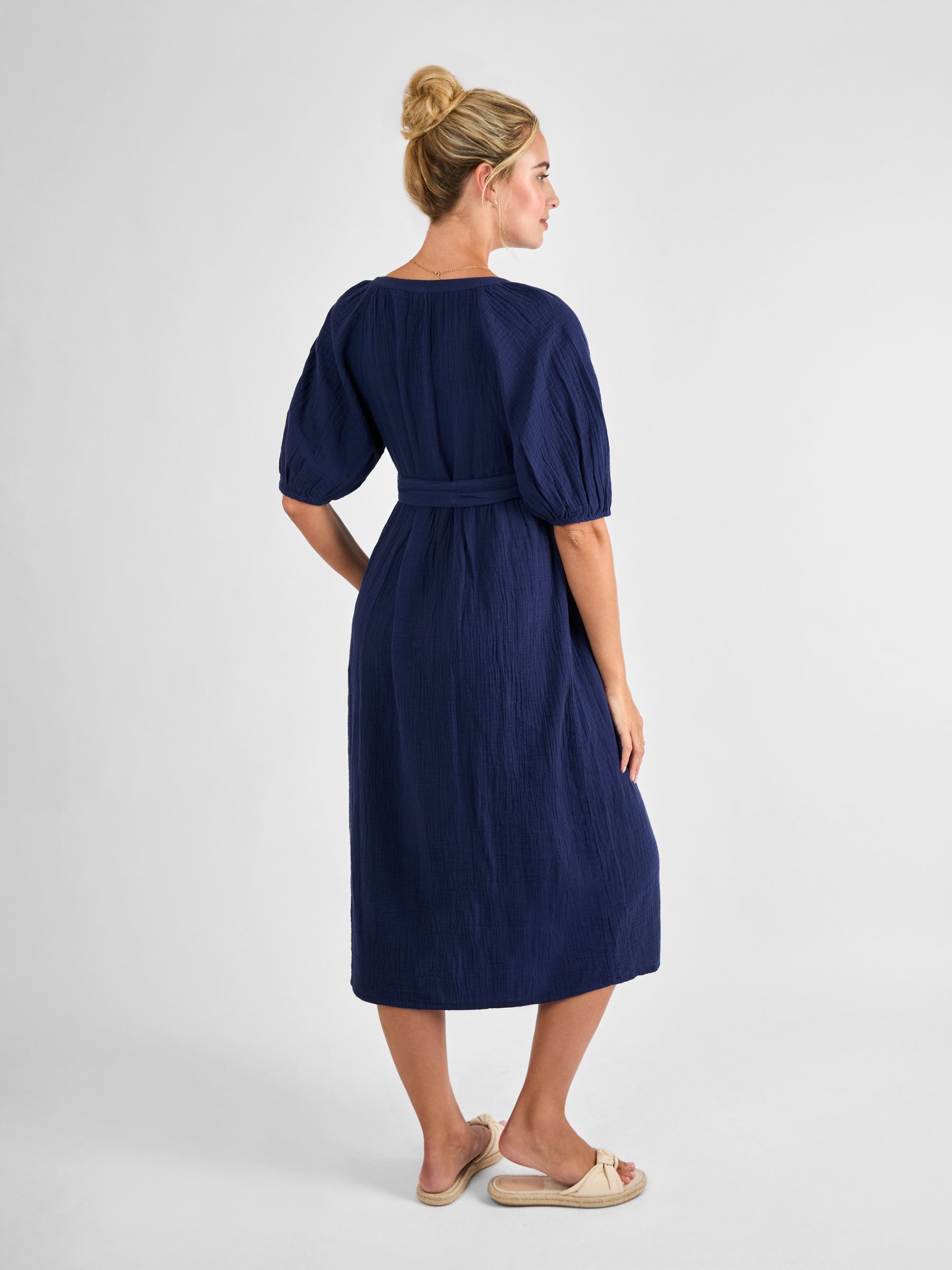 Navy Textured Button Through Maternity Shirt Dress - Image 2 of 4