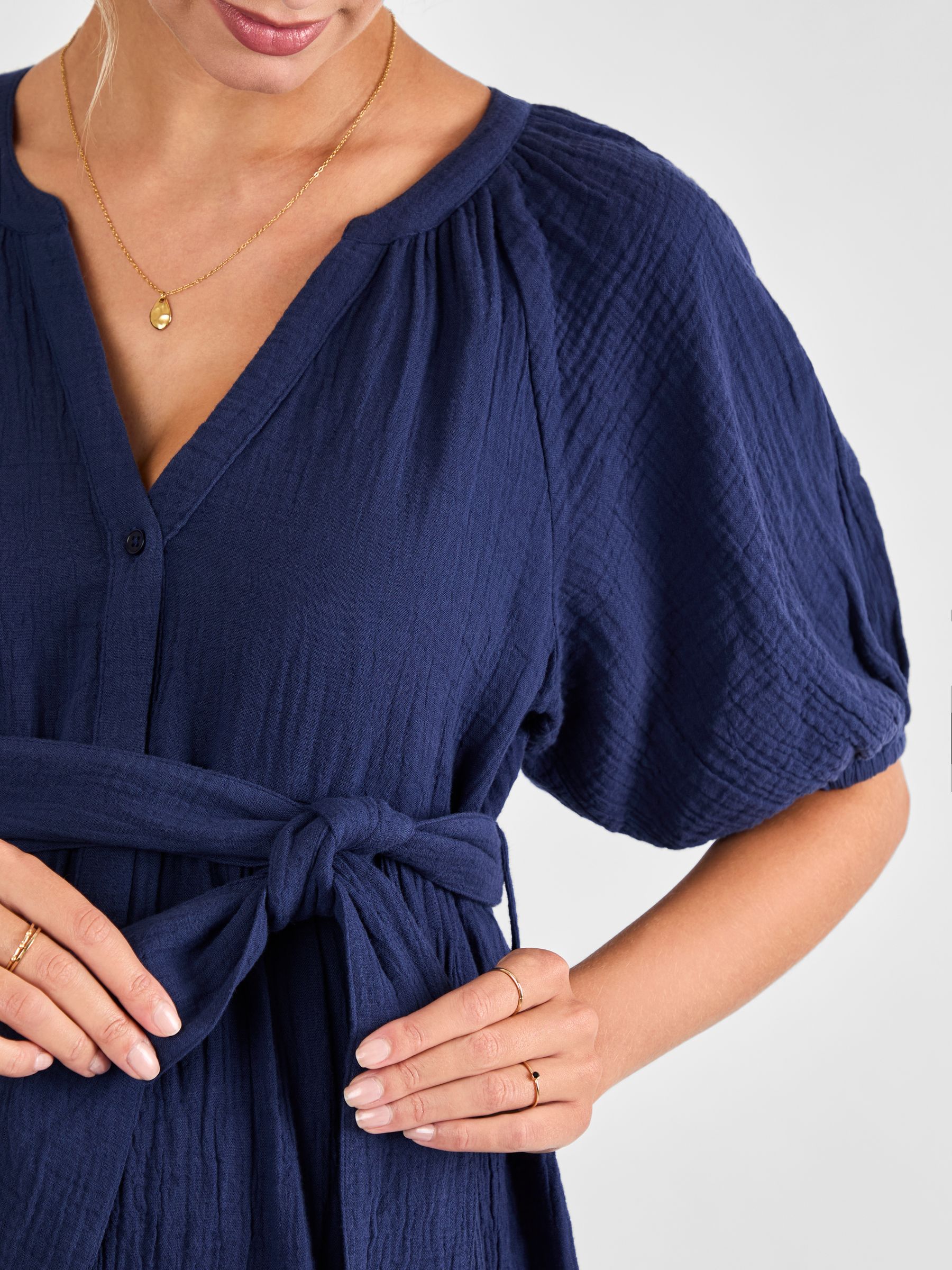 Navy Textured Button Through Maternity Shirt Dress - Image 4 of 4